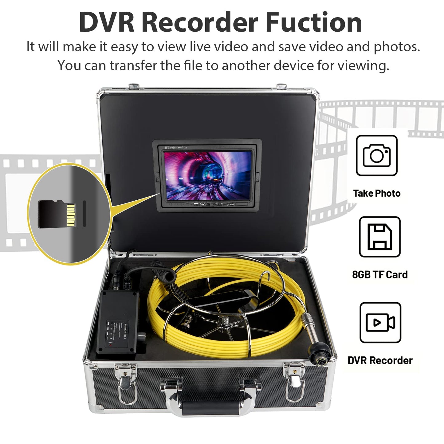 7 Inches Monitor 100ft/30m with Distance Mark Plumbing Snake Pipe Inspection Video Camera,DVR Recorder Waterproof IP68 Drain Sewer Pipeline Industrial Endoscope System…