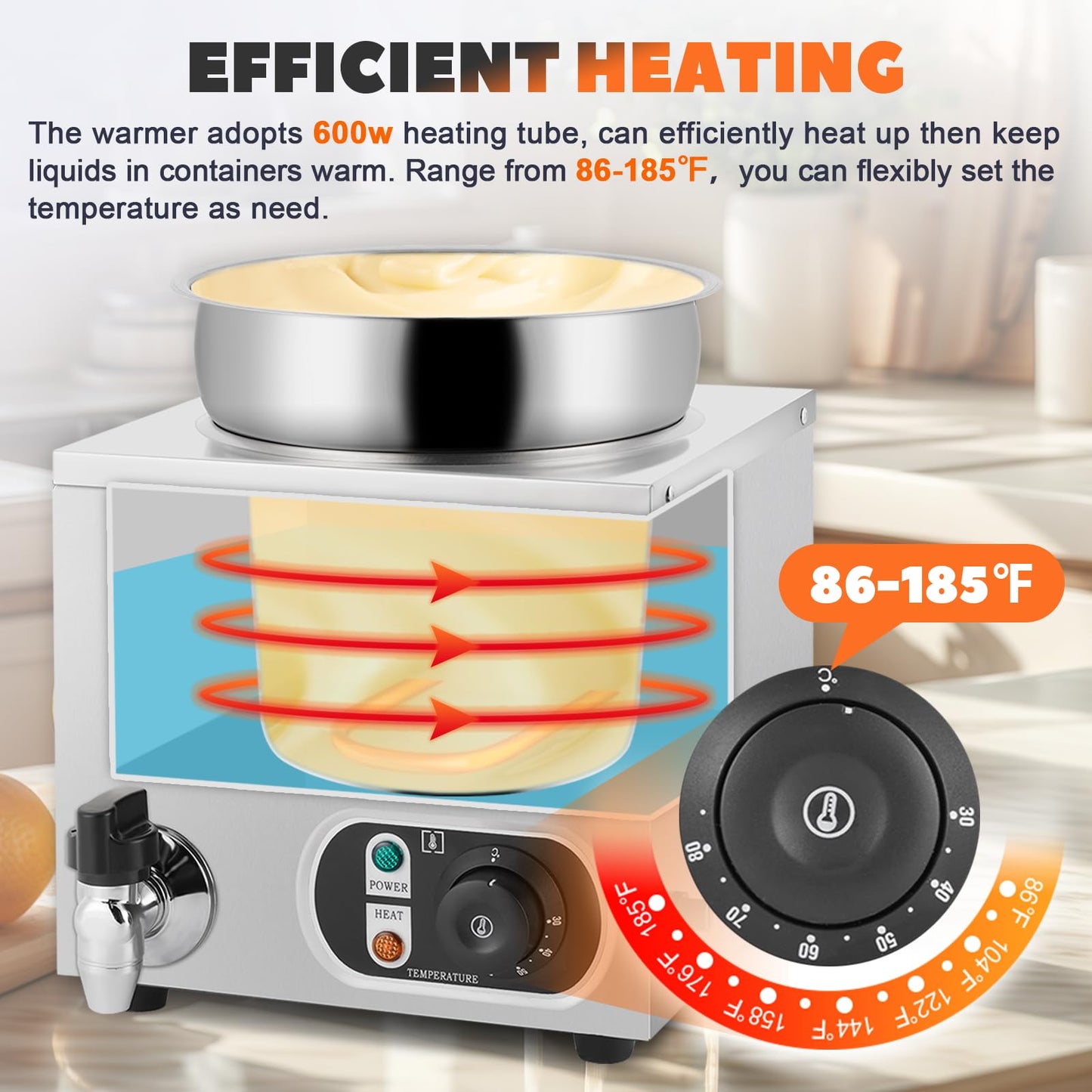 Nacho Cheese Warmer Dispenser 7.4Quart Hot Fudge Warmer Commercial Soup Warmer with Ladles, Food Warmer for Nachos Cheese Caramel Popcorn Hot Fudge Sauces 86-185℉110V