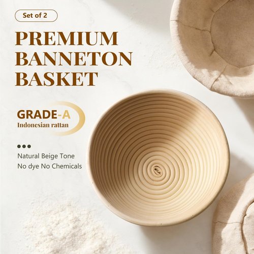 Banneton 2-Pack Bread Proofing Baskets | 9-Inch Round Natural Rattan for Sourdough Baking