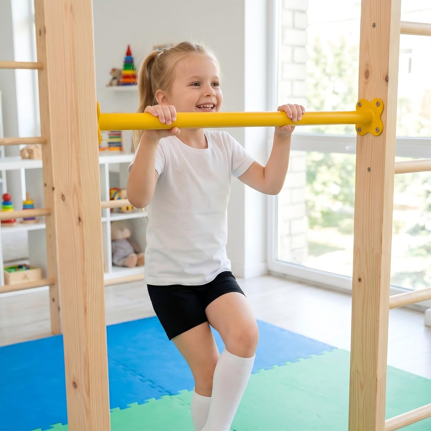 10 Pack Steel Monkey Bars Ladder Rungs 16.5 Inch with Screws Hardware Kit, Monkey Bars for Backyard & Swing Sets for Backyard, Indoor Outdoor Climbing Equipment for Playground Swing Set (Yellow)