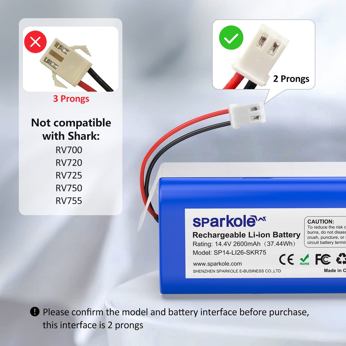 Replacement RVBAT850 Battery for Shark Ion R75, R85, RV850, RV850C, AV751, AV752, AV753, RV761, RV871, RV912S, RV720_N, RV700_N, RV1001AE, RV850WV Vacuum Cleaners, 2600mAh, 14.4v Li-ion