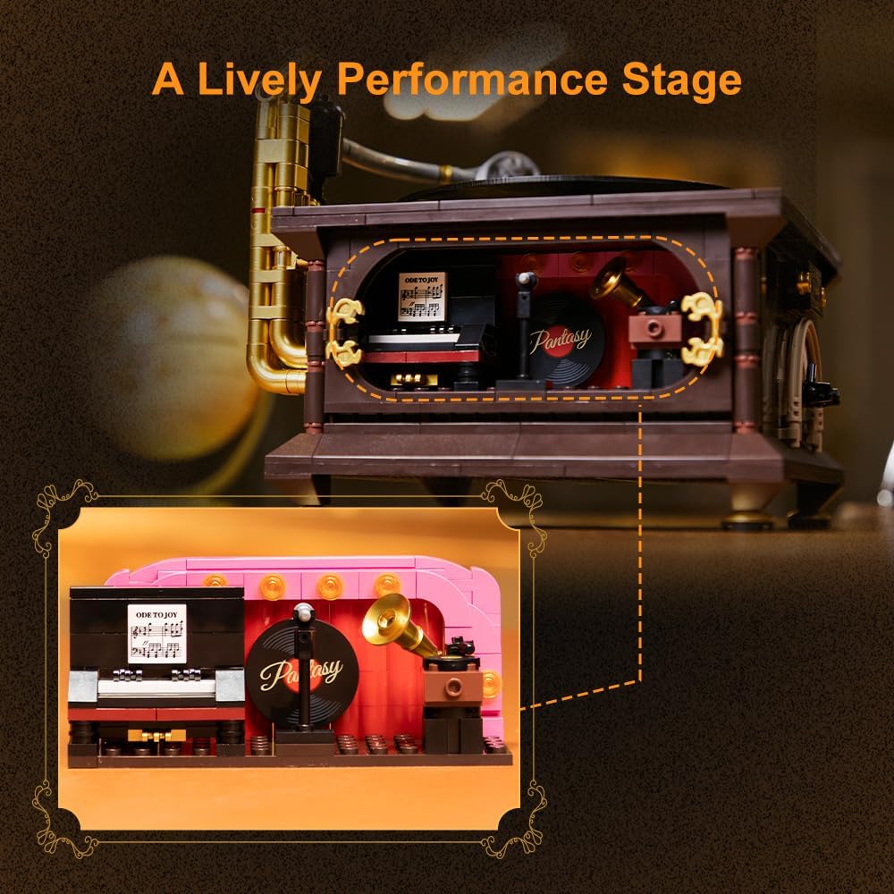 BRICKKK Set, Set, Set PANTASY Retro Phonograph Building Gramophone Music Box Building Kit, Vintage Music Player