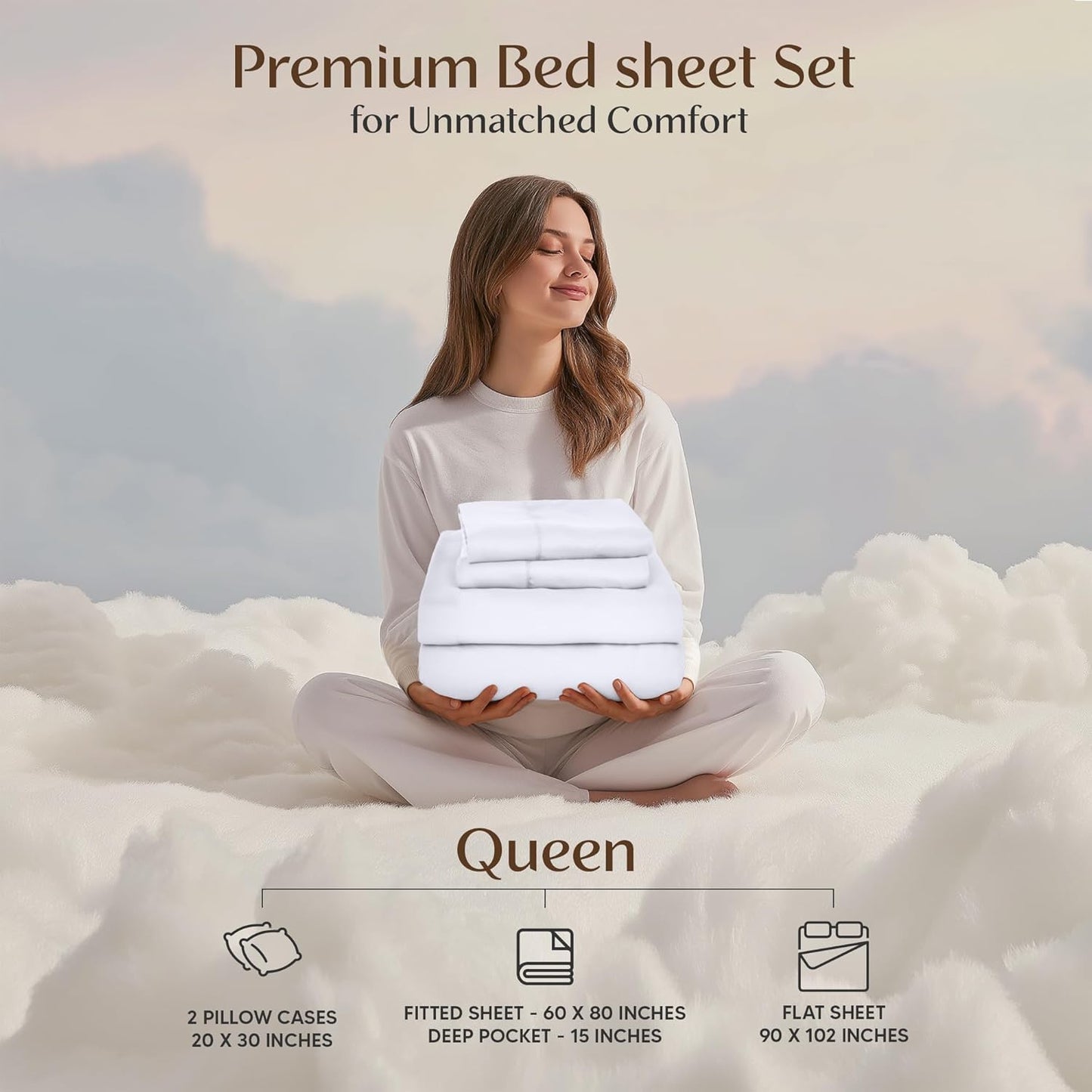 Utopia Bedding Queen Bed Sheet Set - Soft Brushed Microfiber | 4-Piece, Fade & Shrinkage Resistant, White