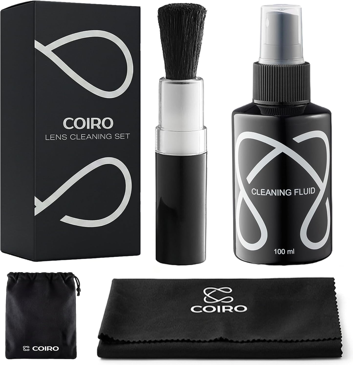 C Coiro 3in 1 100ml, Camera Lens Cleaning Kit Lens Cleaner Spray Soft Brush & Microfiber Cloth DSLR, Mirrorless Camera
