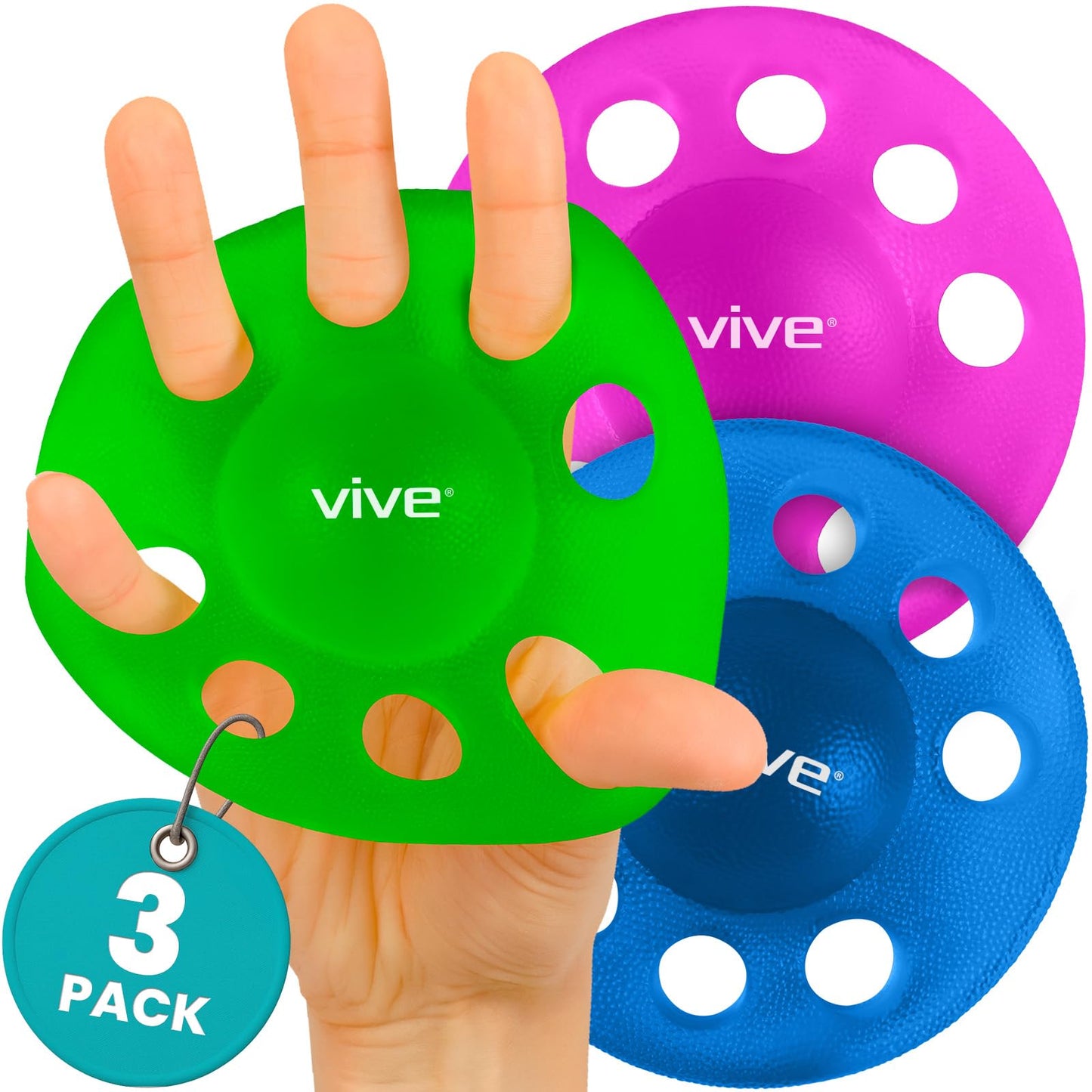 Vive Finger Exerciser Strengthener (3 Pack) - Hand Therapy Equipment for Grip Strength - Extensor Forearm Trainer Kit - Occupational Stretcher Balls for Fingers, Arthritis, Carpal Tunnel, Guitar