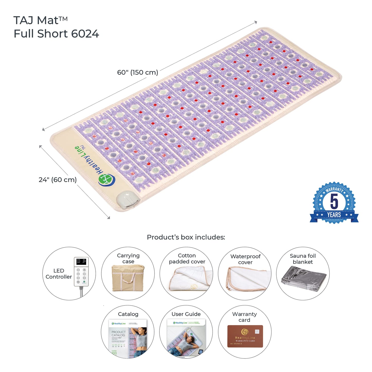 РЕМF Advanced Far Infrared Heating Pad - Professional Biomat for Pain Relief and Healing - Pulsed Electromagnetic Field Therapy - Full Body Mat with Red Lights, Amethyst, Tourmaline and Jade - 60 x 24