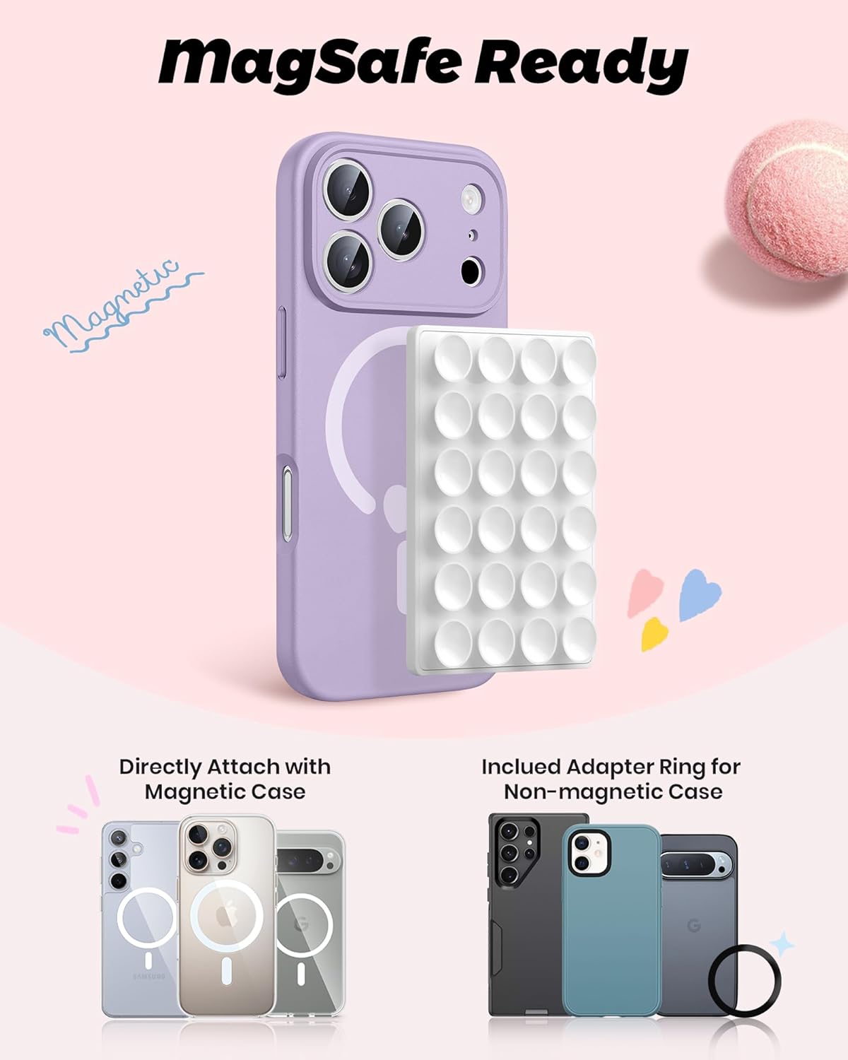 amBand Magnetic Suction Mirror Window Phone Holder, Sticky Grip Double Sided Mount for iPhone, Gym Bathroom Kitchen
