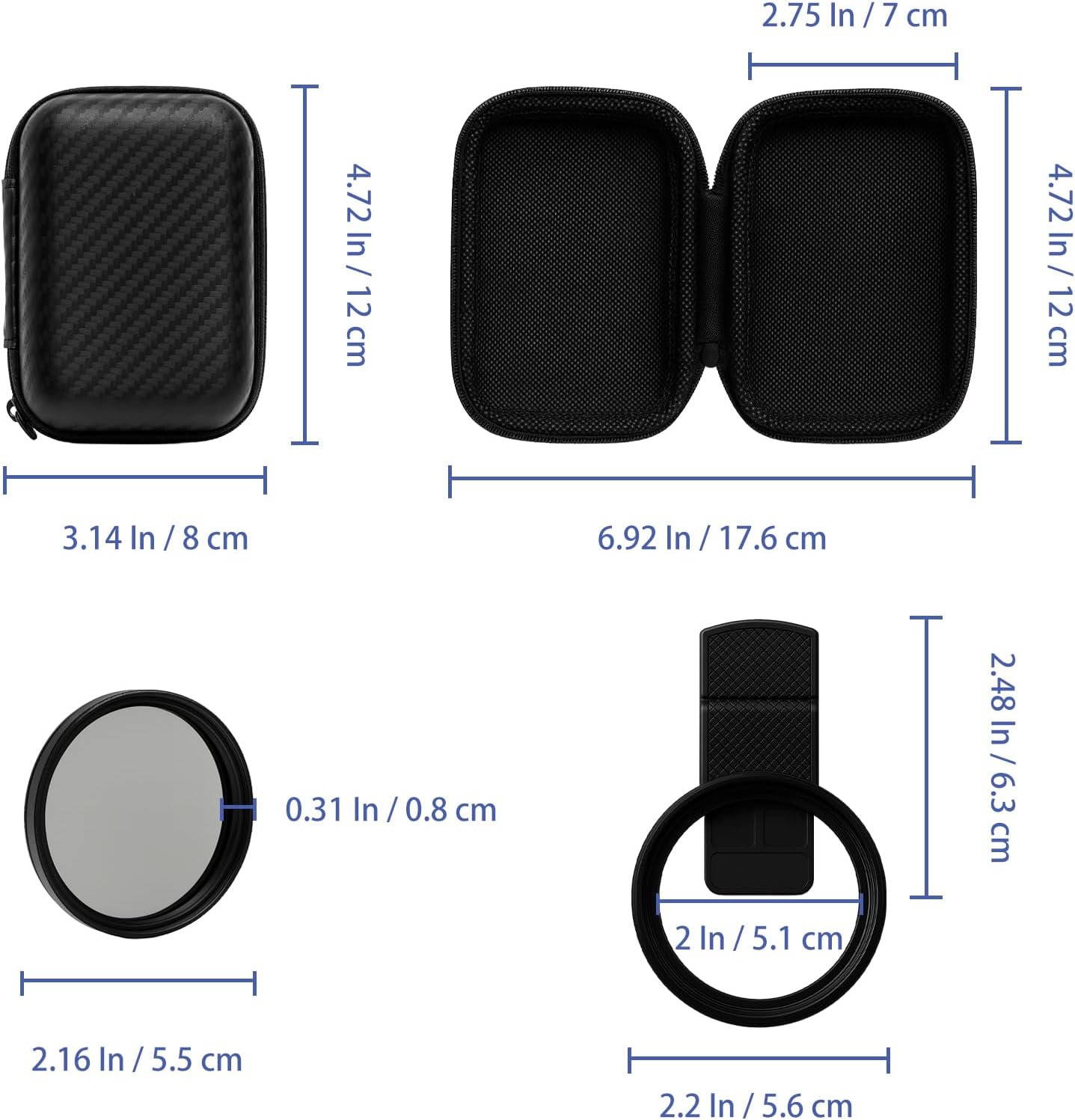 Brvlsoc 52mm 1711 Clip-On Circular Polarizer (CPL) Lens Filter Kit Professional Phone Camera Filter for iPhone