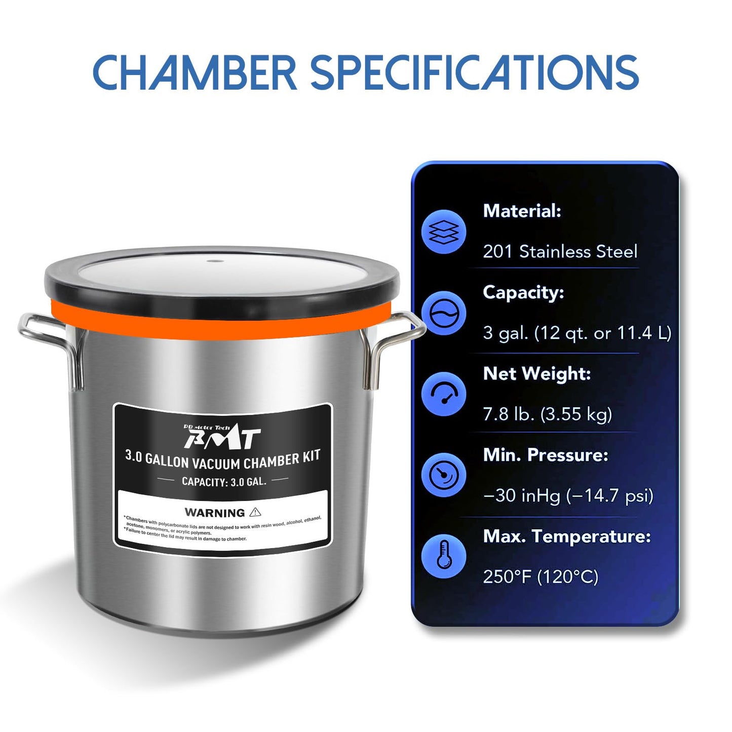PB Motor Tech 3 Gallon Vacuum Chamber Kit with 4.5CFM Vacuum Pump and Tempered Glass Lid, Perfect for Wood Stabilization and Resin Casting, No Oil Included