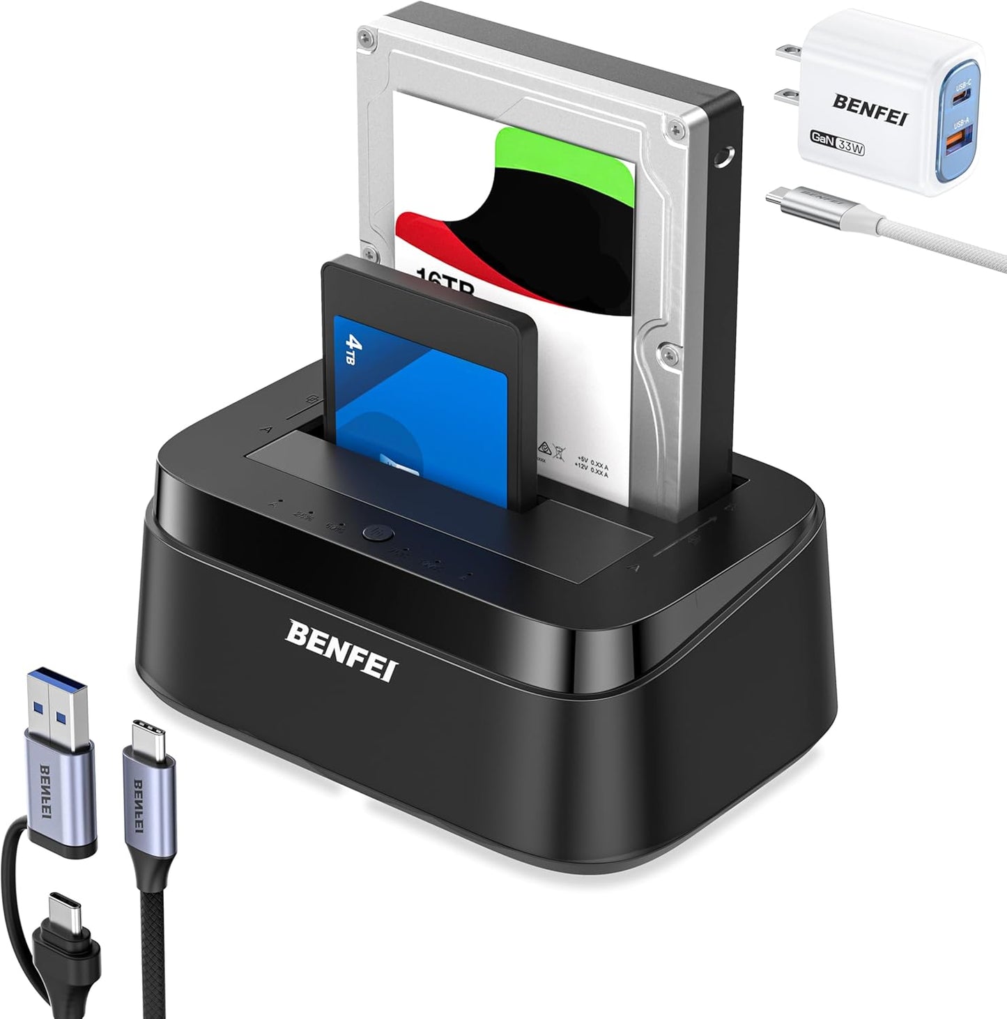 BENFEI 2.5/3.5" 5Gbps Hard Drive Docking Station with UASP Offline Clone Function, USB C Dual Bay Dock for HDD SSD, Up