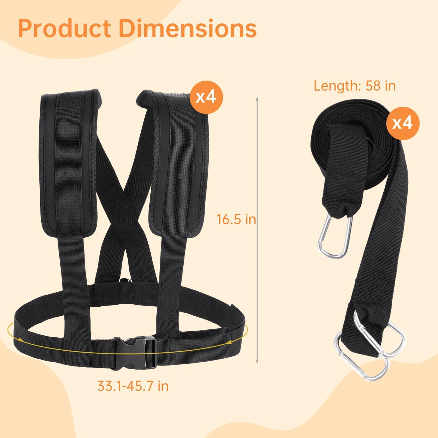 COSYOO 4 PCS Sled Harness for Exercise, Physical Football Running Resistance Training Rope Kit, Tire Pulling Harness Fitness Workout Assistance Equipment Trainer with Adjustable Padded Shoulder Strap
