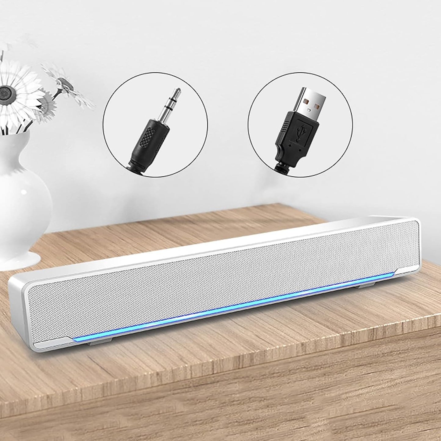 Akozon 3.5mm Desktop Pc Speakers Soundbar Computer Speakers for Desktop Multi-Function Stereo Surrounding Deep Bass