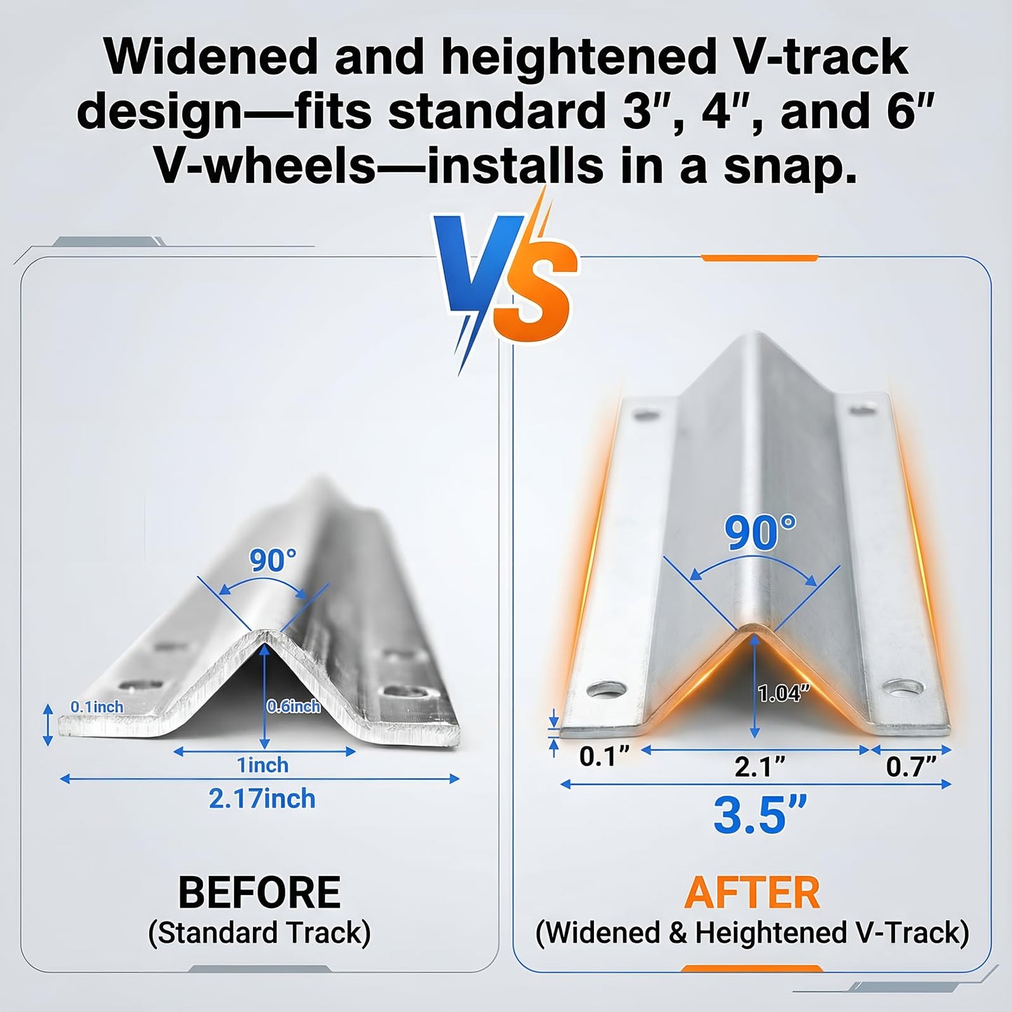 24 FT Extra Wide 3.5" Wide Heavy Duty V-Track for Sliding Gate, Compatible with 4" & 6" V-Groove Wheels, Galvanized Steel Ground Track Modular Design for Driveway, Warehouse & Industrial Gates