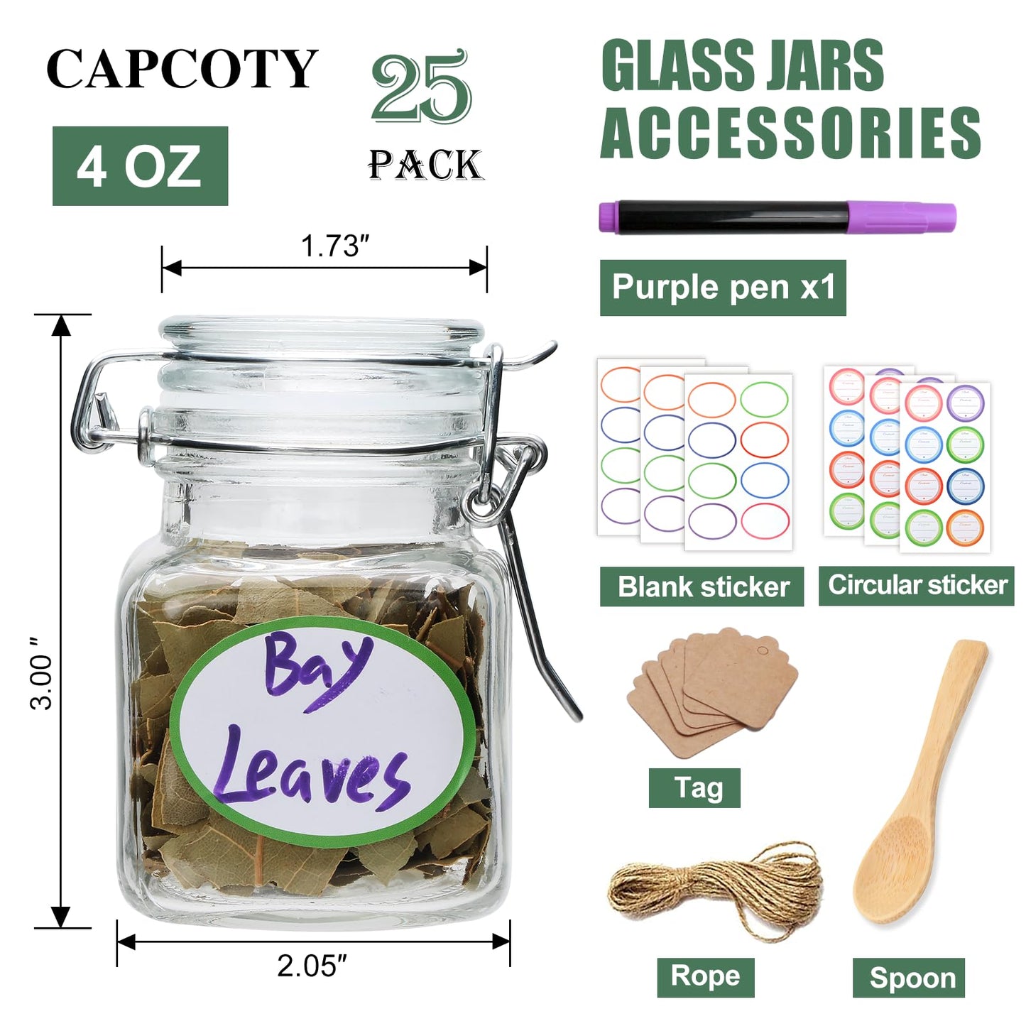 Brajttt 4 oz Spice Jars with Labels,25 Pack Small Glass Jars with Lids,Small Glass Containers with Airtight Hinged Lid for Home Kitchen, Arts & Crafts Projects, Spices, Decoration, Snack Foods