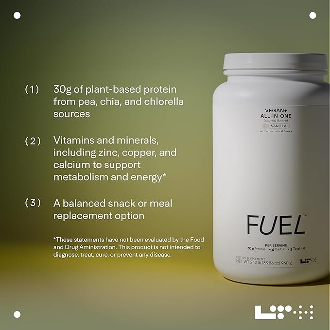 LTH Fuel Vegan & All-in-One - Trusted by Life Time Fitness Members - 30g Protein - Plant-Based Protein Meal Replacement - Vitamins, Minerals, Digestive Enzymes & Probiotics - Vanilla, 20 Servings