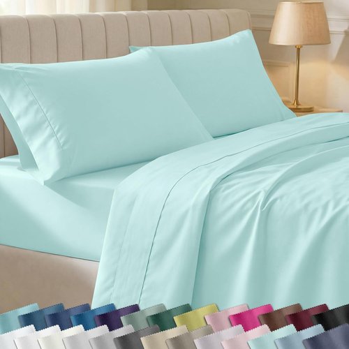 California Design Den Twin Bed Sheets Set - 100% Cotton, 400 Thread Count, Smooth Sateen Finish, Seafoam Color