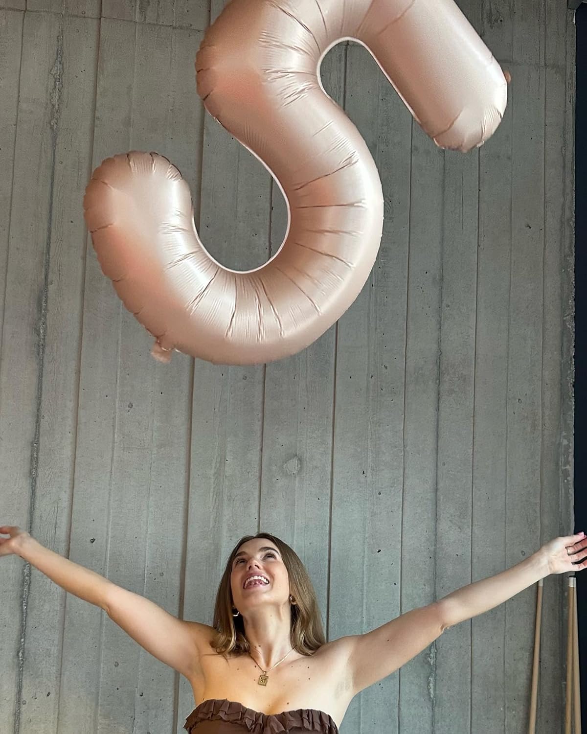 Tan Number 5 Balloon | 40-Inch Light Brown Birthday Decoration | Beige Party Supplies