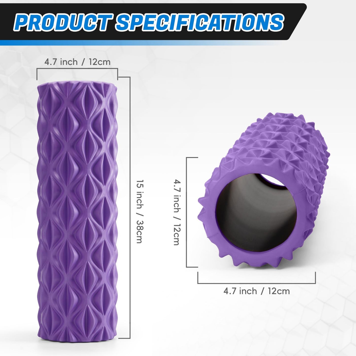 JOYVANTAGE Foam Roller High Density Deep Tissue Massager for Muscle Massage Myofascial Trigger Point Release Improves Mobility Massage of The Back and Leg Muscles - 15" (Purple)