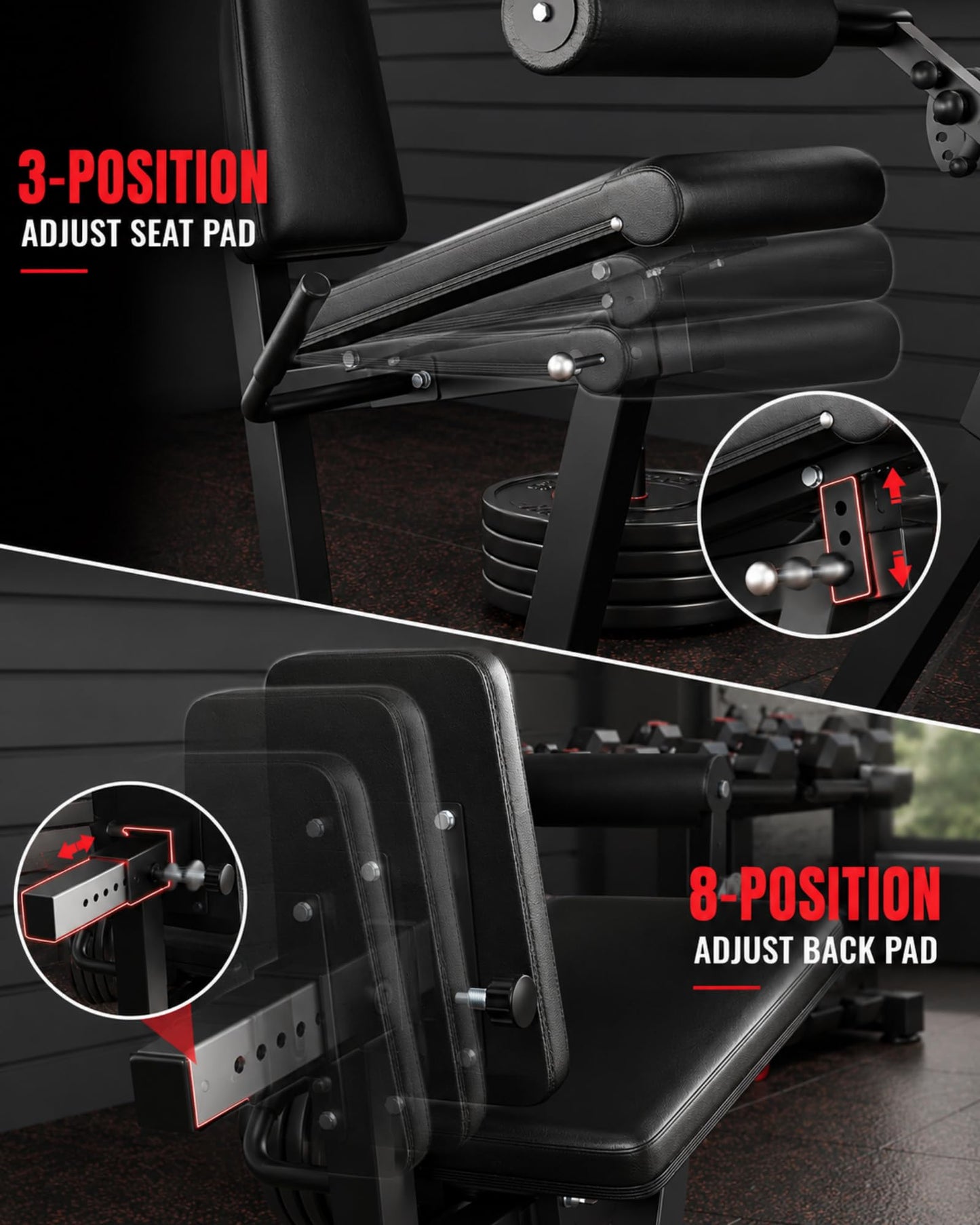 Leg Extension and Curl Machine, 4-in-1 Leg Developer & Hip Thrust Machine for Home Gym, Seated & Single Leg Curl, Plate Loaded Lower Body Strength Equipment, Fits 1" & 2" Plates, 700LBS