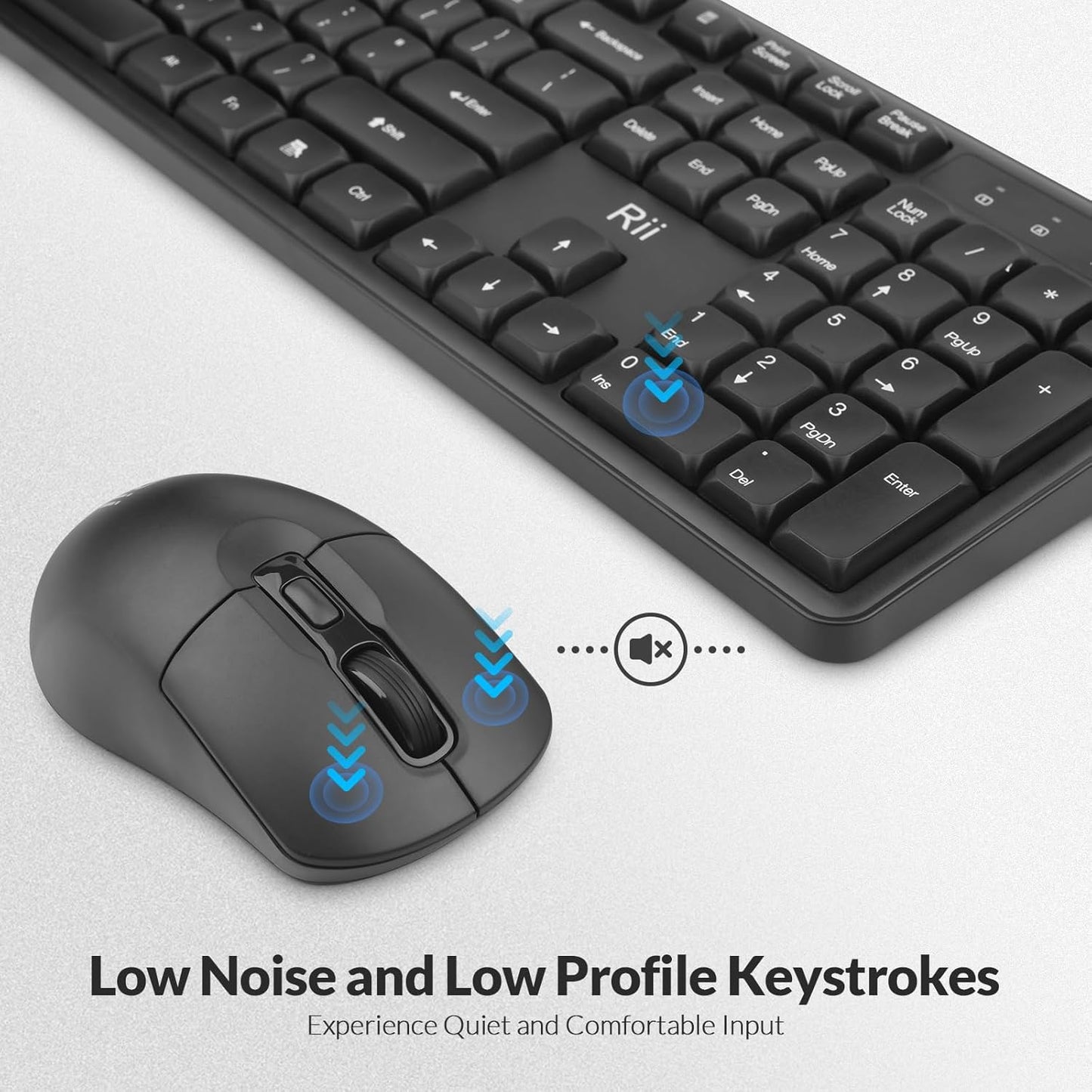 Rii RK209 2.4G 5000 Wireless Keyboard and Mouse, Full-Sized Quiet Wireless Ergonomic Keyboard,Quiet Typing
