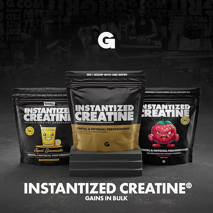 Gains in Bulk Instantized Creatine Monohydrate for Women and Men, Soluble Pre Workout Powder, Supports Muscle Building, Strength and Performance, Bodybuilding Supplements, Unflavored, 100 Servings
