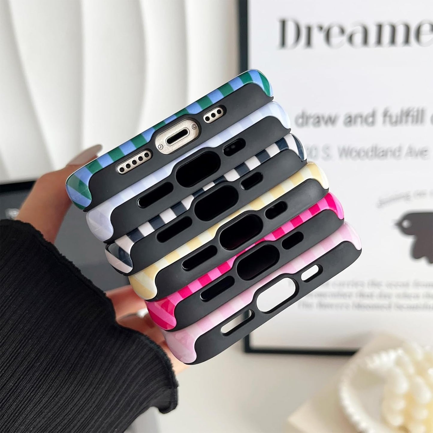 CHEDEMK 13/14 13/14 6.1"- Compatible with iPhone Case, Cute Fashion Aesthetic Striped Pattern Cover for Women