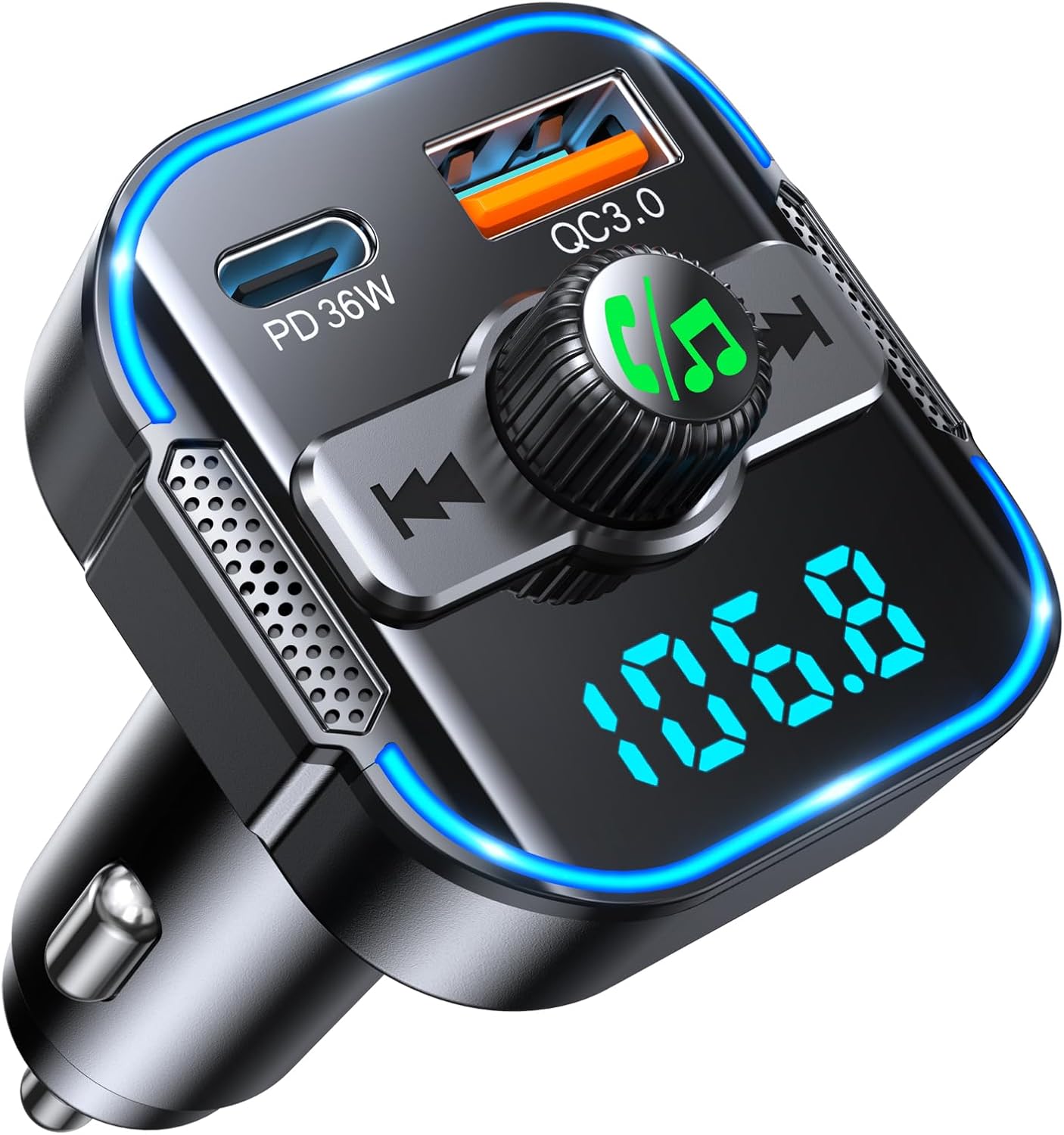 RIWUSI 5.3 36W+QC3.0 18W, 2-in-1 Bluetooth Car AdapterPD FM Bluetooth Transmitter Dual Stronger Mics& Fast Car Charger