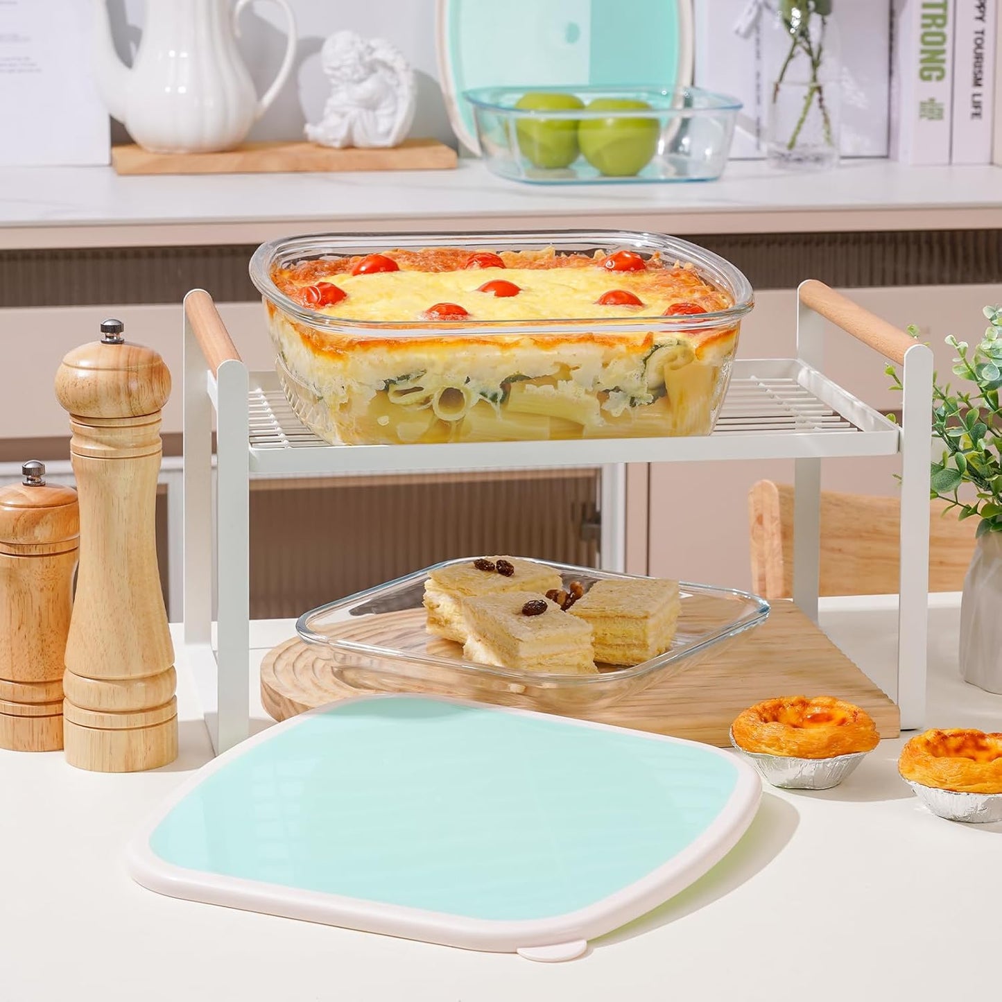 NUTRIUPS Glass Baking Dish - BPA-Free Lids & Mint Green Contrast Lid | 9 x 9 Square Pan
