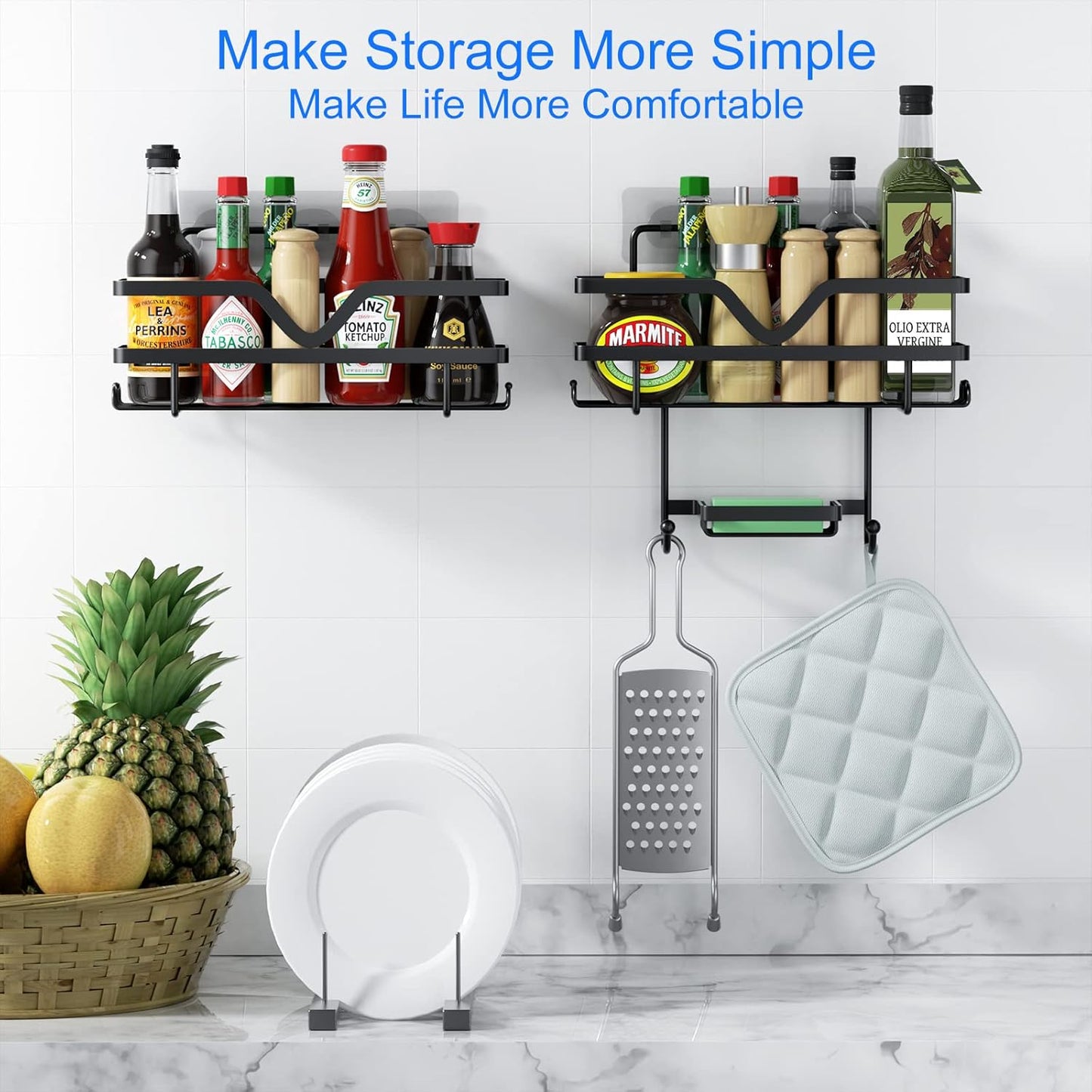 Regine Switzerland Shower Caddy 3 Pack - Rustproof No Drill Organizer with Soap Dish & Hooks | Black