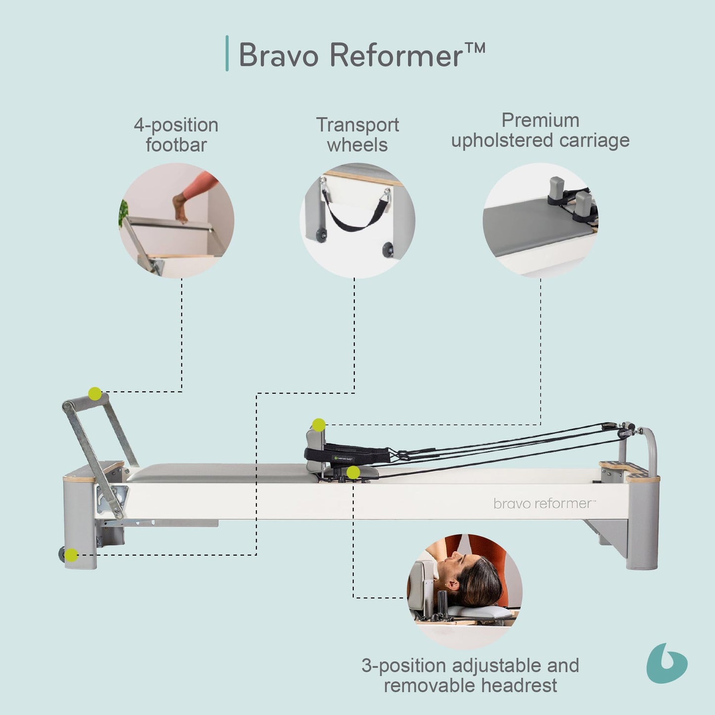 Balanced Body Bravo Reformer, Pilates Apparatus for Studio and Home Workouts, Dove
