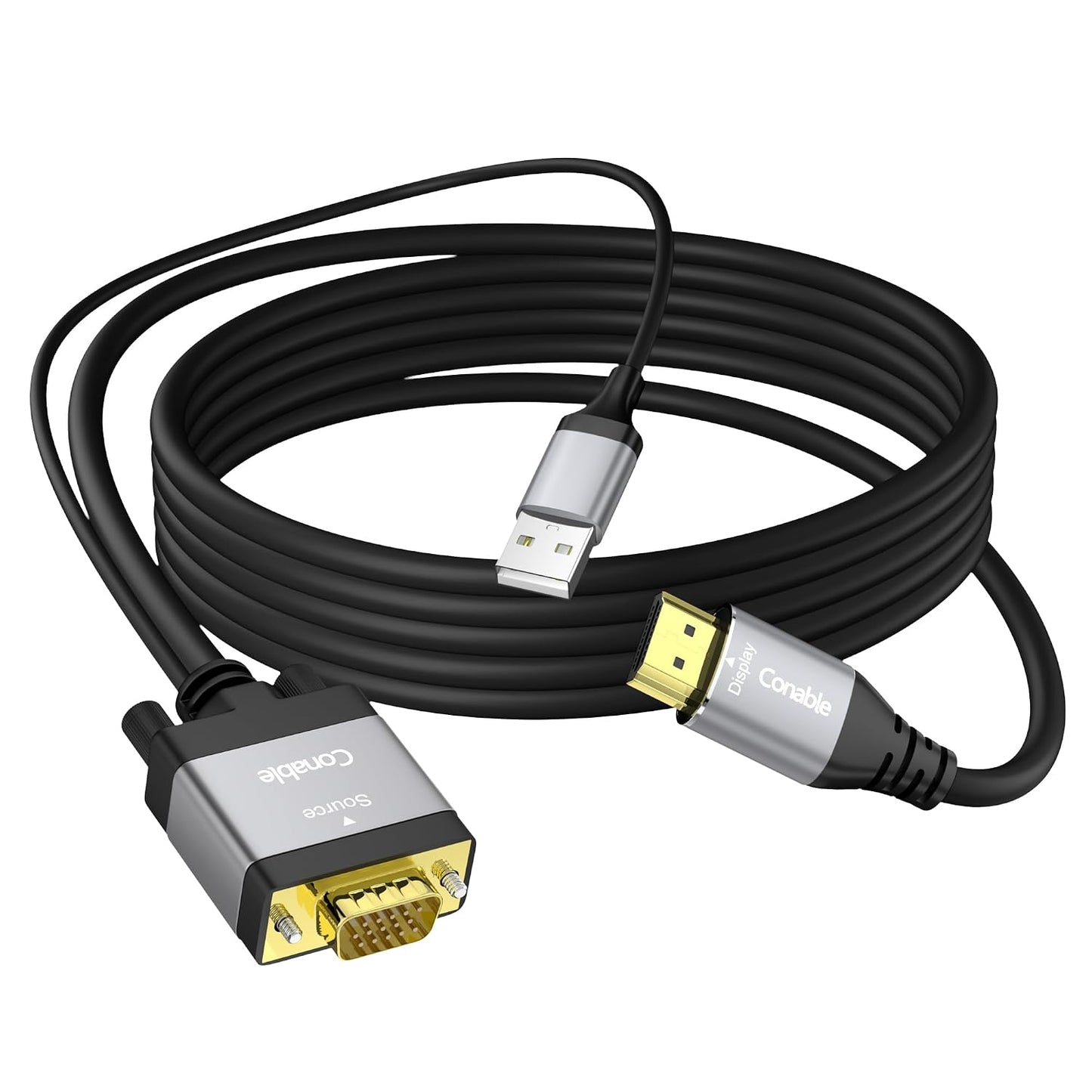 Conable 4 1080P@60Hz VGA to HDMI Cable FT with USB Power Supply, Real Video Output, Unidirectional Cable, from VGA
