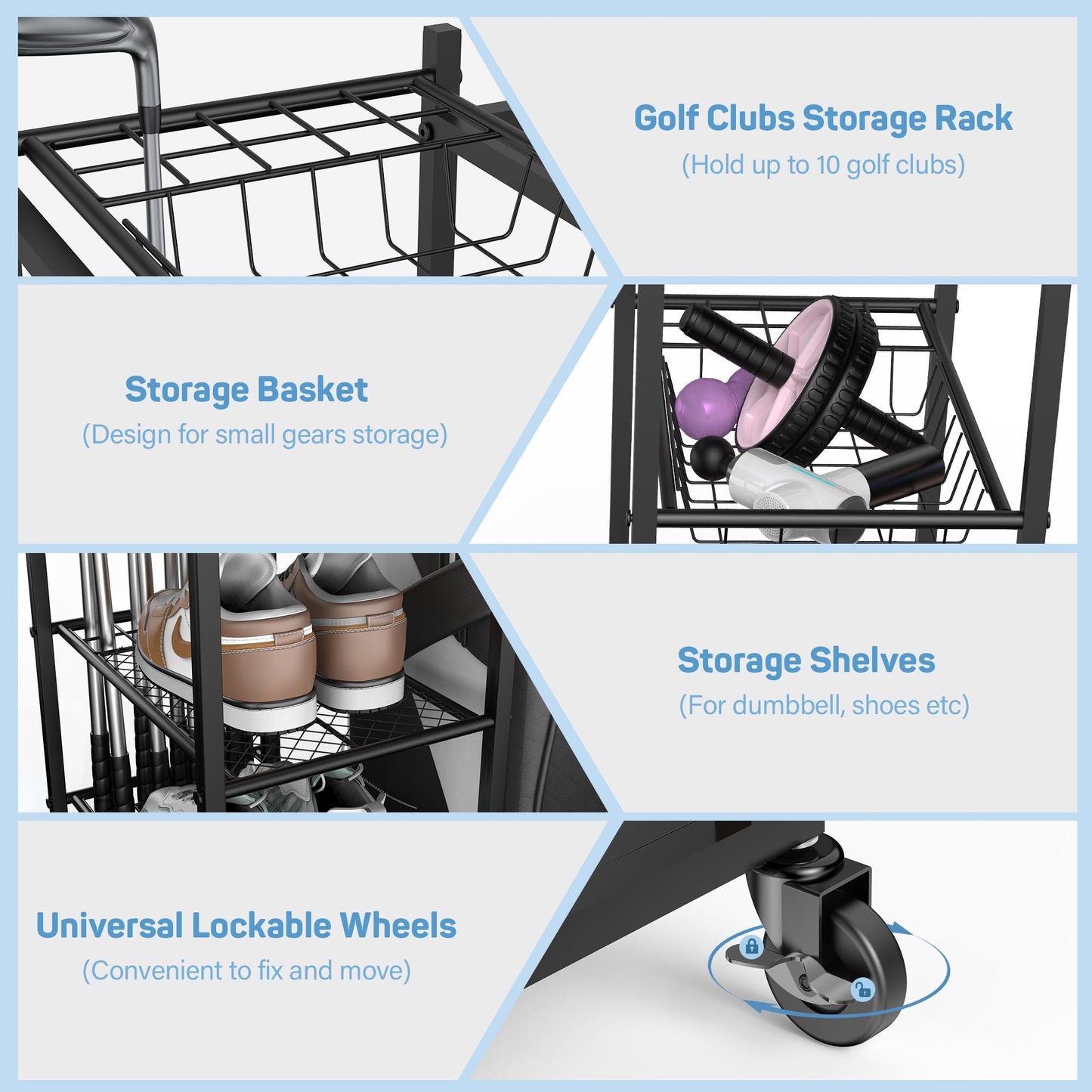 PLKOW Weight Rack for Dumbbells, Home Gym Storage for Dumbbells Yoga Mat Kettlebells and Gym Equipment, Golf Bag Organizer Dumbbell Rack for Garage, Home Gym