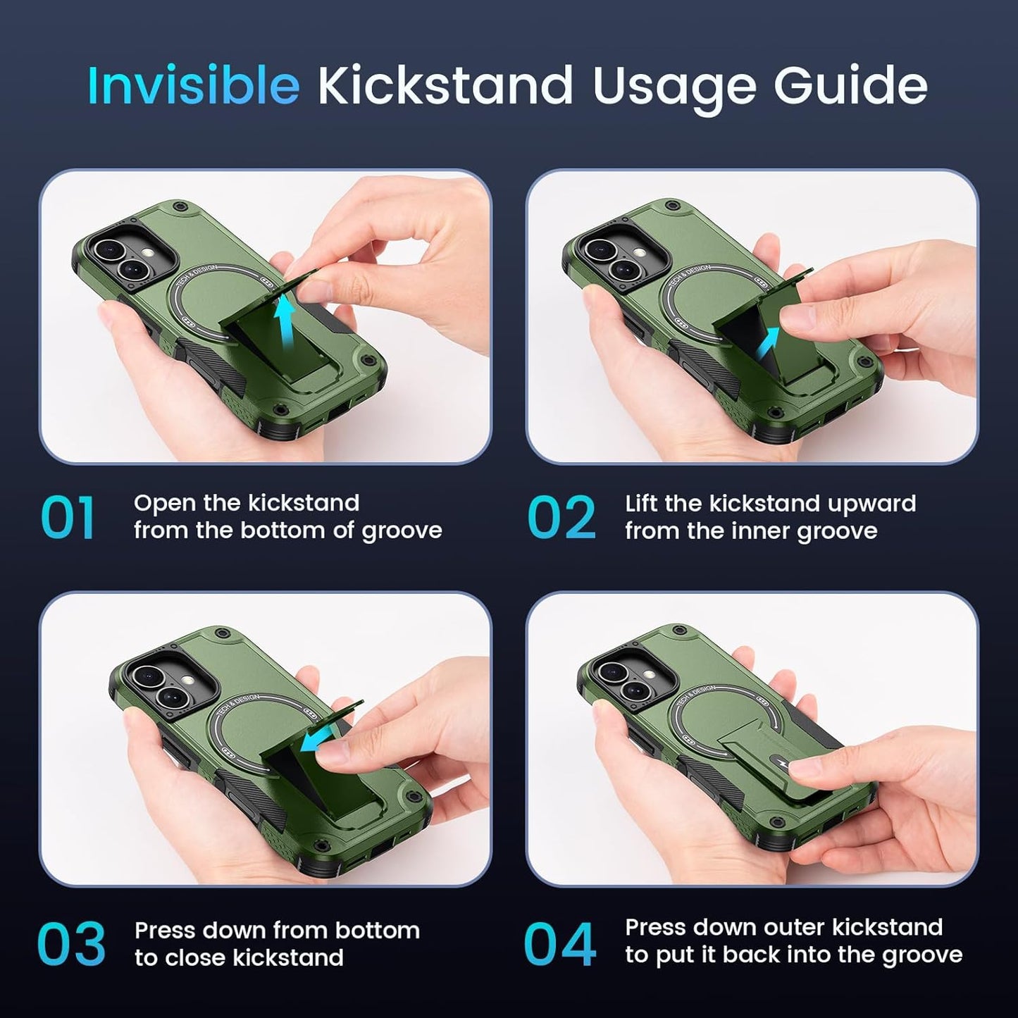 Caka 3 1 17 17 in for iPhone Case [Compatible with MagSafe] [Invisible Kickstand] [HD Screen Protector] [Camera Lens