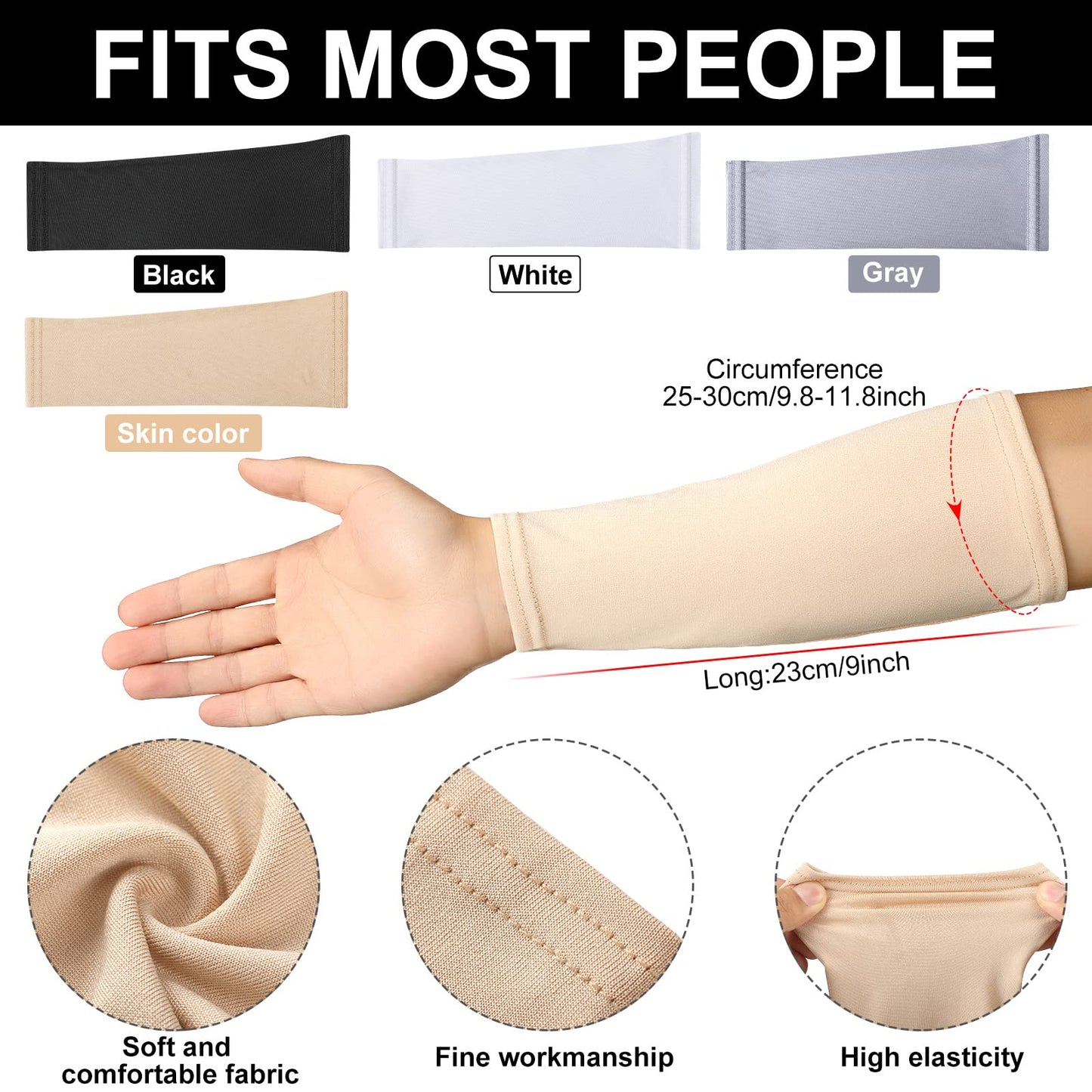 Eurzom 4 Pairs Arm Protection Sleeve for Men Women Sun Forearm Arm Protector Cover Sleeve for Sports Skin Gardening Work(9 Inch Long)