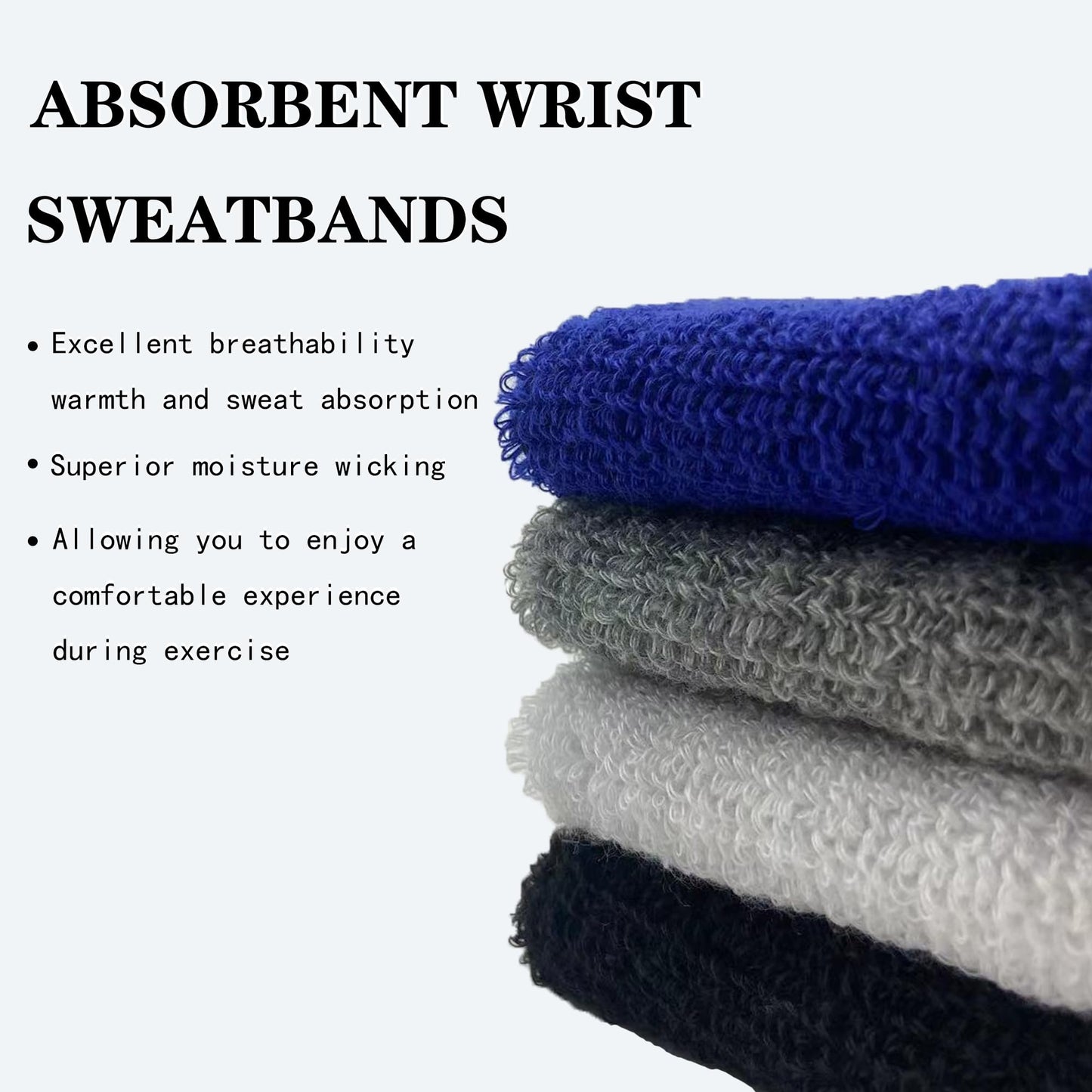 IMAGERIO 8 Pack Wrist Sweatbands Tennis Wrist Bands Absorbent Sweat Band for Men and Women, Breathable Cotton Sweatbands for Working Out, Football, Basketball, Running Athletic Sports -Black