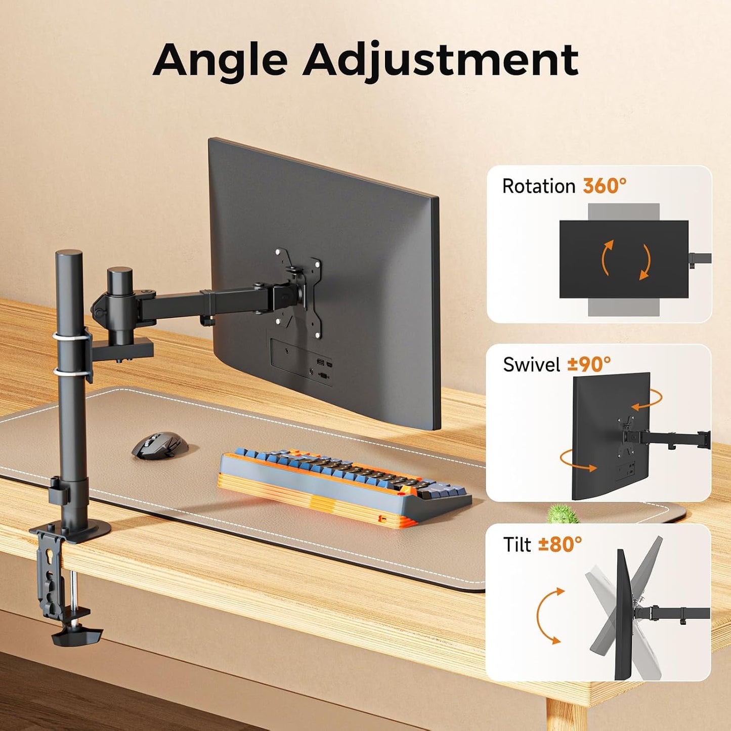 suptek 1 13 32 inch 22lbs, 75x75mm 100x100mm,Black Single Monitor Arm, Universal Tier Arm Fully Adjustable Pole Mount