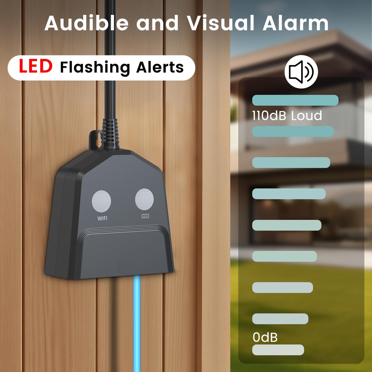 Sump Pump Alarm WiFi, Smart High/Low Water Level Alarm with Alarm-activated Outlet, Free App Alerts,Built-in Backup Battery,110dB Siren,10ft Float Switch for Septic Tank, Sump Pump, Ponds & Water Tank