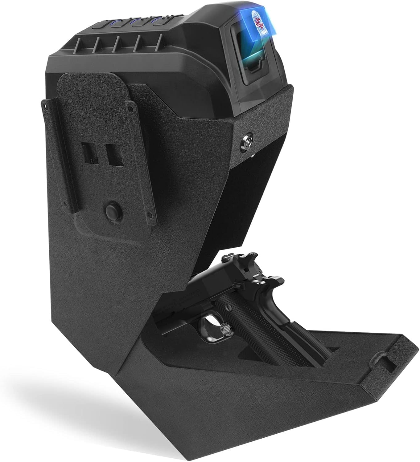 MAXSafes Drop Down Vault with Super Biometric Finger Vein Recognition lock, Fast auto-open Handgun Box, Quick-access Pistol Safe Wall Mounting for Desk Table, CA DOJ approved