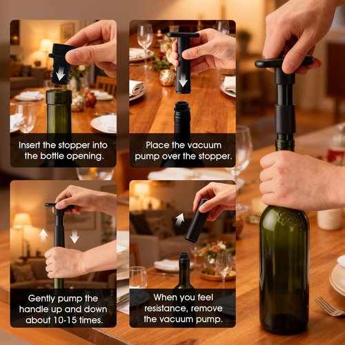 Dirvcp 12-Pack Wine Vacuum Stoppers, Reusable Silicone Wine Saver Preserver, Air Seal to Keep Wine Fresh, Universal Black Bottle Sealer Set for Red & White Wine