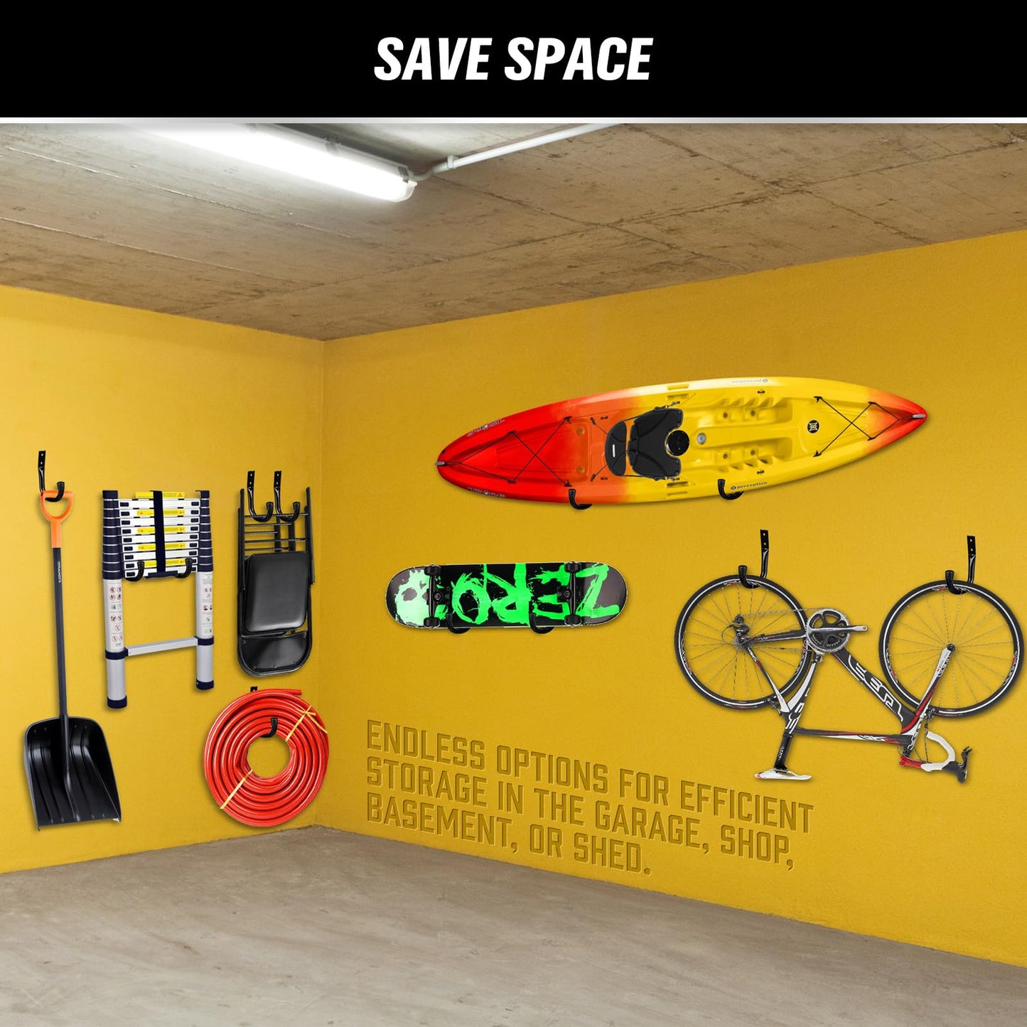 Heavy Duty Garage Storage Hooks, 12-piece Bike Hooks for Garage Wall, Utility Garage Hooks, Wall Mount J Hook for Hanging, Large Metal Storage Organizer Tool, Extension Cord Hanger