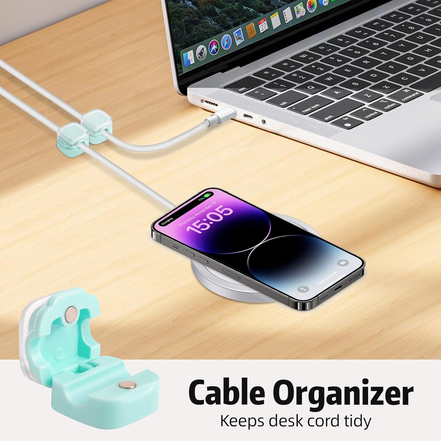 MAWFOZIN 6 Pack Magnetic Cable Clips Cord Organizer Holder, Adhesive Wire Holder Keeper Organizer USB Charging Cable