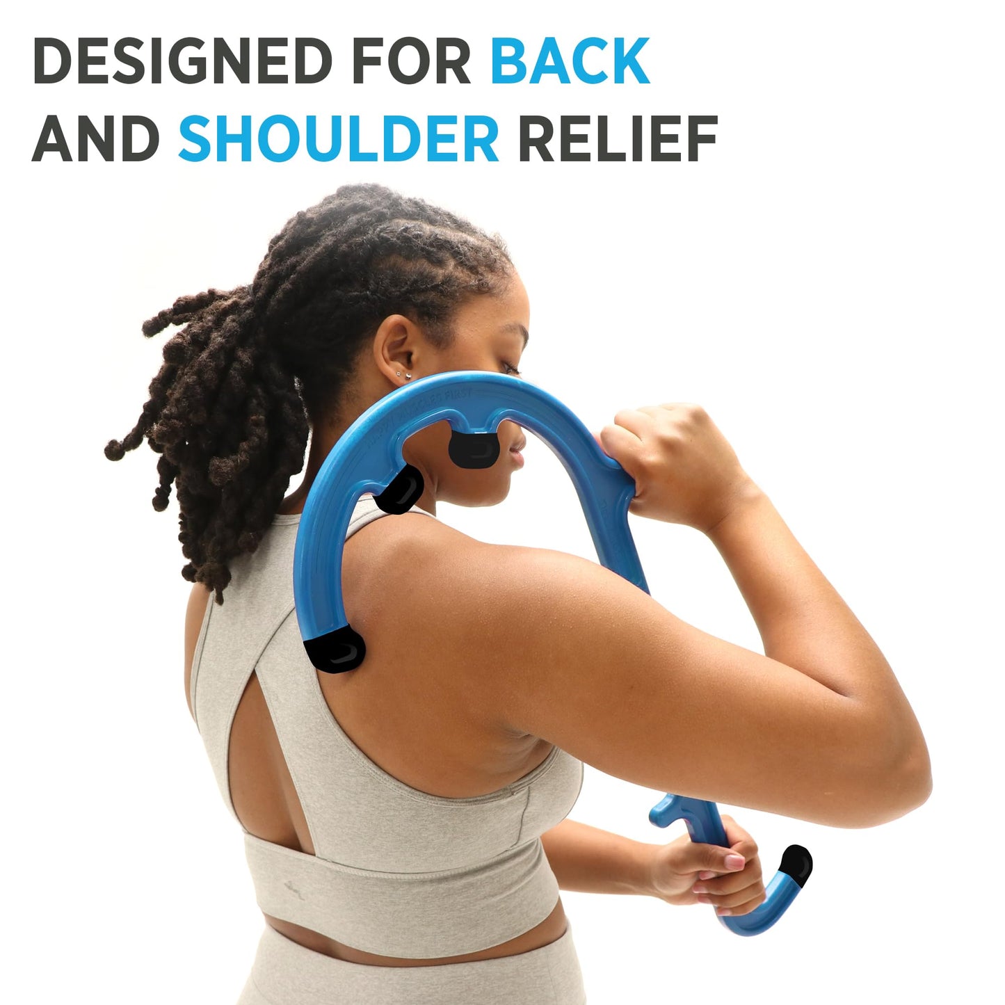 Tiger Tail Tiger Cane Back & Neck Massager – Trigger Point Deep Tissue Acupressure Therapy Cane Massage Hook with 7 Gription Knobs, 2-Piece Massage Tool for Muscle Knot & Shoulder Pain Relief, Blue