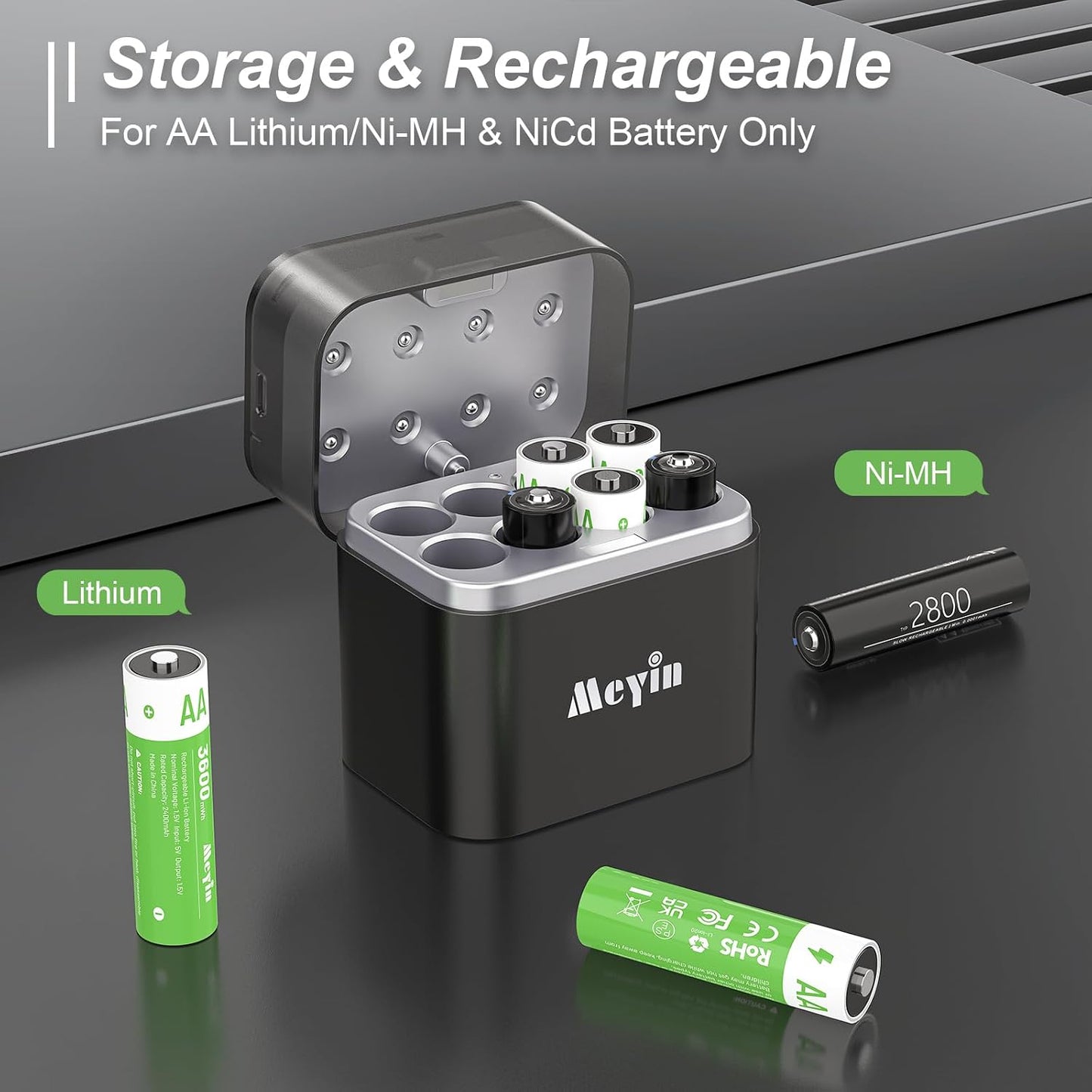 Meyin 15W 8 Rechargeable AA Batteries Charger, Fast Charger for AA Lithium & NiMH Batteries, Individual Fast Charging