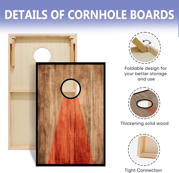 Cornhole Board Set, Regulation Size 4 x 2FT/3 x 2FT Solid Wood Corn Hole Game Set with 8 Bean Bags,2 Cornhole Boards and 1 Carry Bag for Outdoor Beach Toss Games Competitions