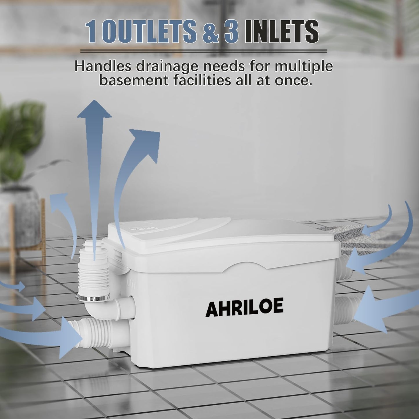 450W Sink Pump, Macerator Pump with 3 Inlets/1 Outlets, Sewage Pumps for Sink, Laundry, Basement (Not for Toilet)