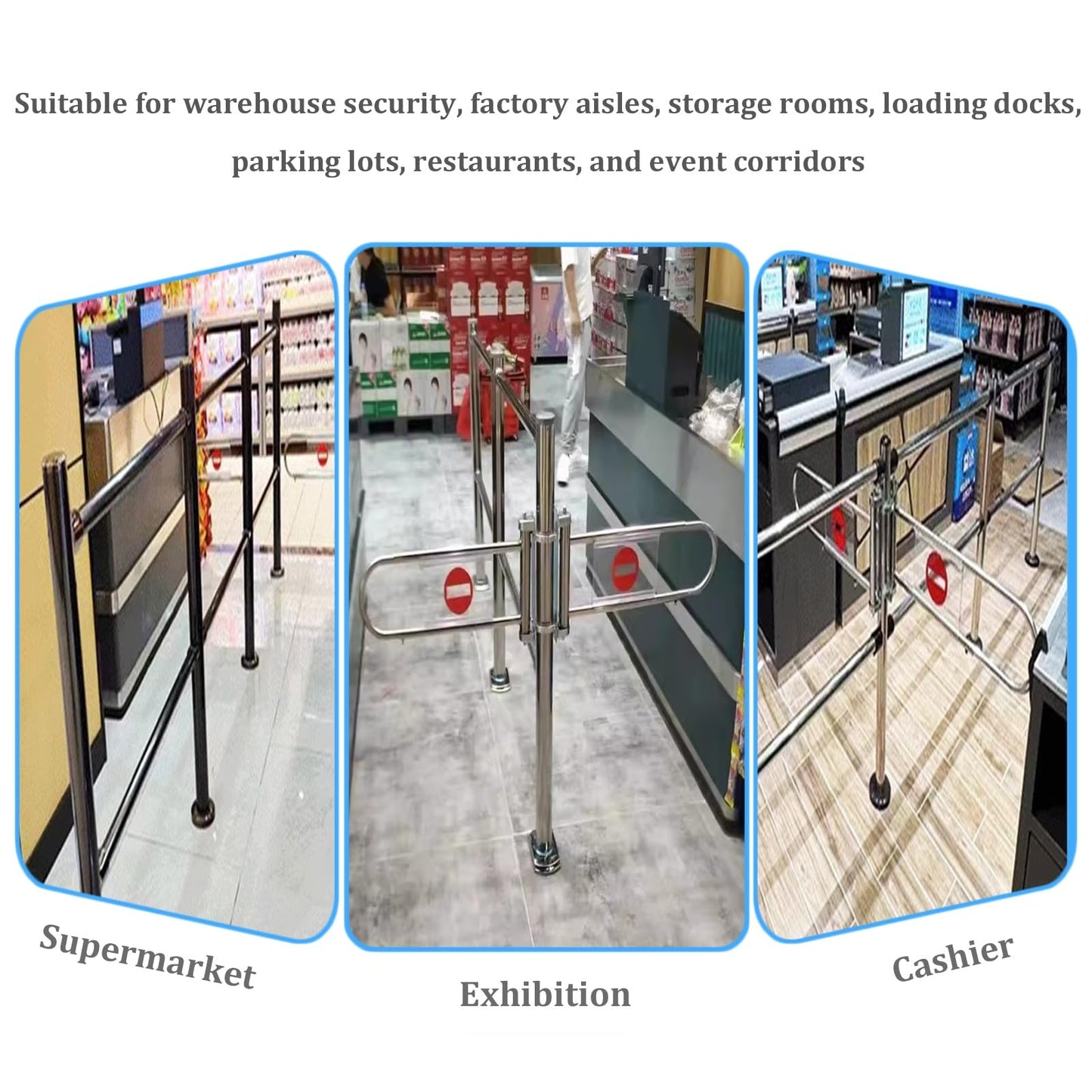 ZGLINMZ Stainless Steel Supermarket Cashier Counter Safety Gate - Black 200x100CM 1-Way Pedestrian Access Spring-Loaded Automatic Swing Door for Libraries and Entrances