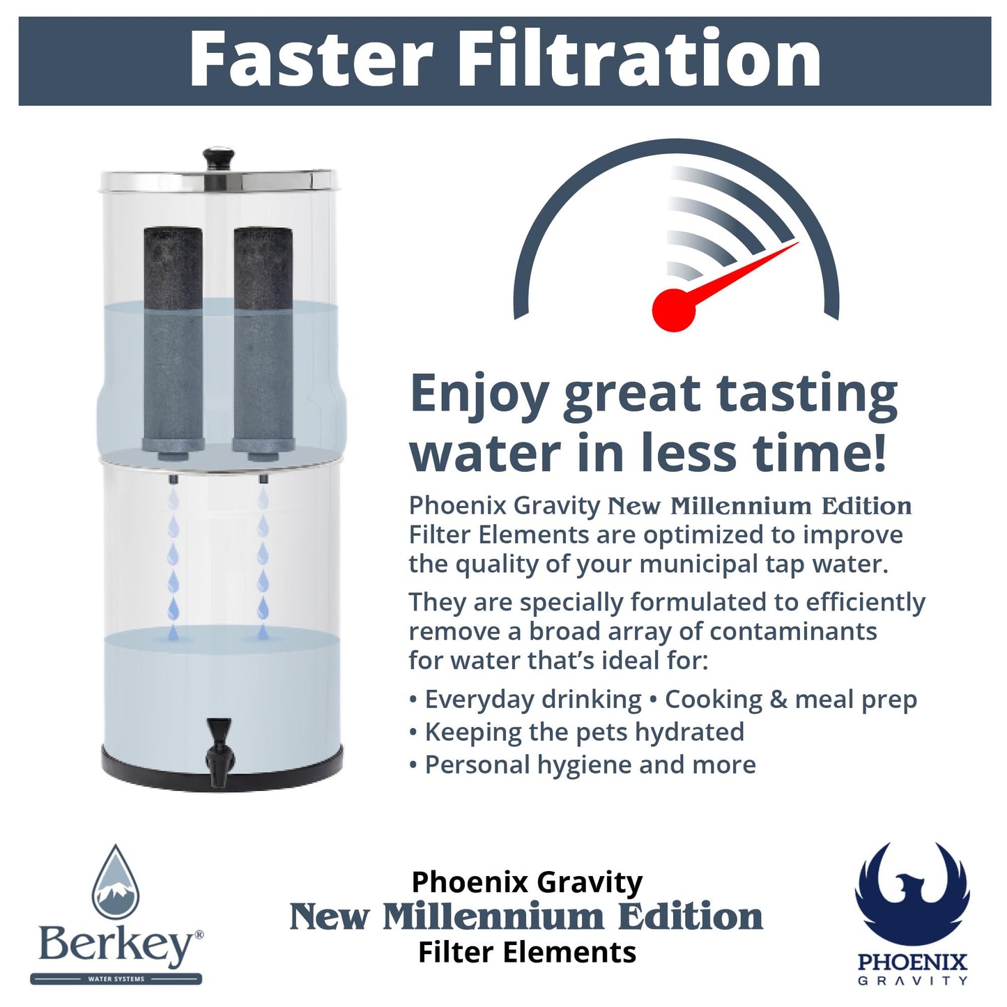 Berkey - Phoenix Gravity New Millennium Edition Water Filter Elements (Set of 2) - NMCL Endorsed Replacement in Lieu of Black Berkey Elements BB9-2