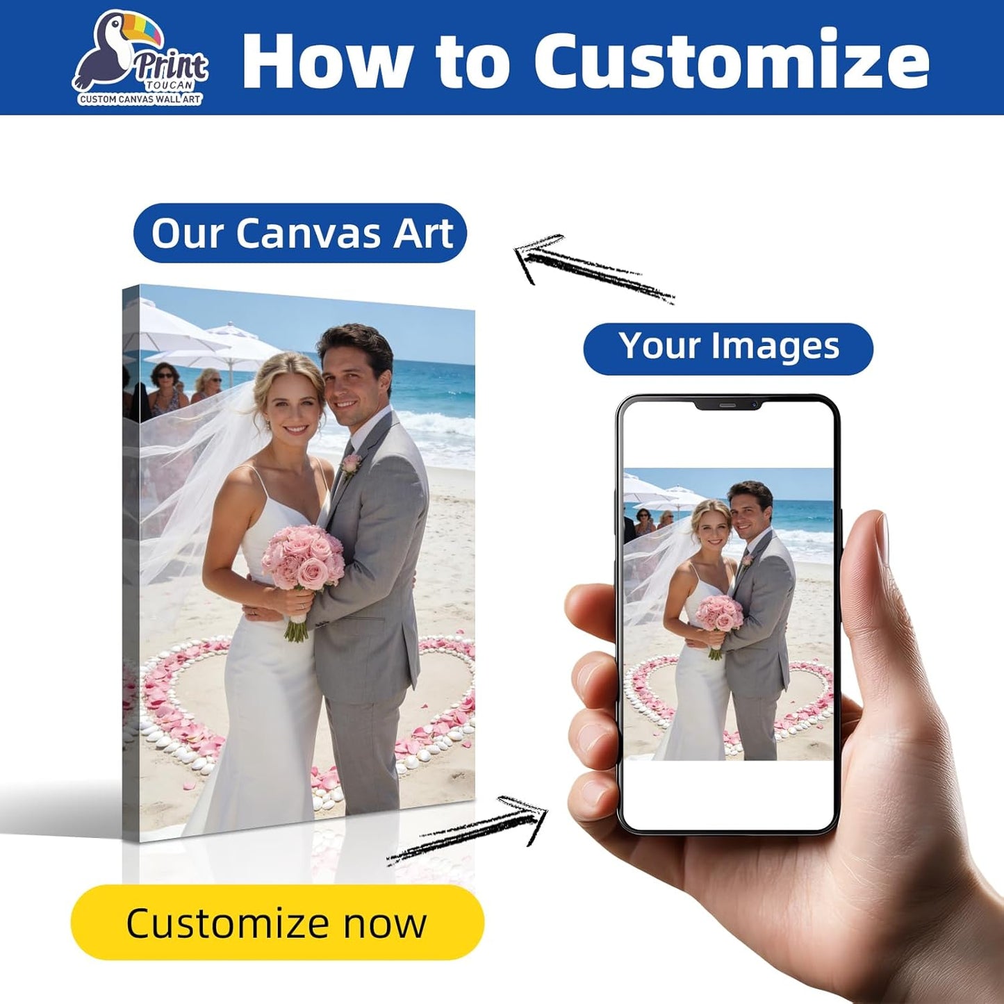 PrintToucan Custom Canvas Print - Personalized Photo Wall Art 16x24 IN | Unique Gift for Couples & Family Decor