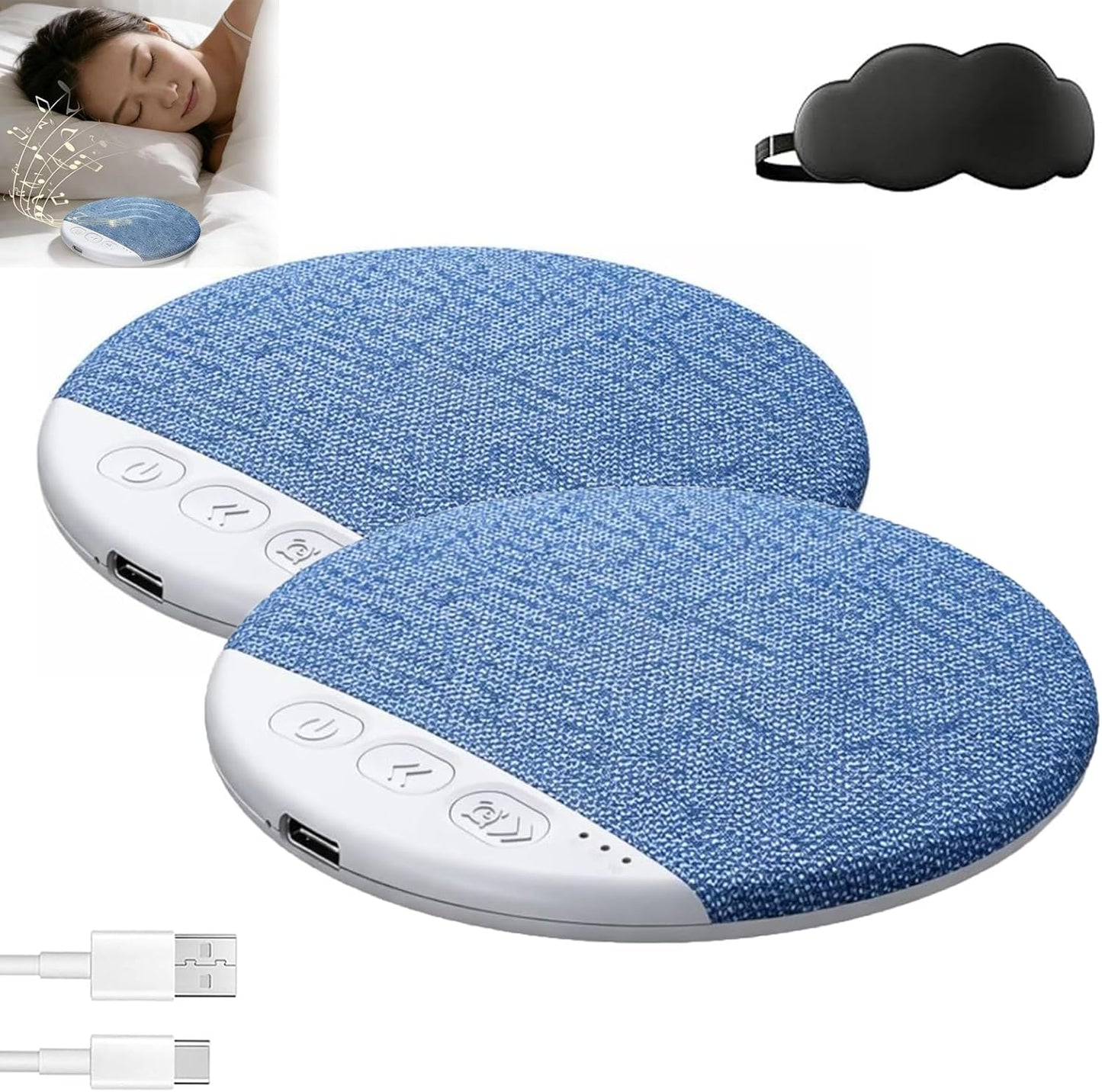 MENLINDIN (2pc) Bluetooth Pillow Speaker, Sleep Pillow Speaker, Mini Portable Under Pillow Speaker with White Noise