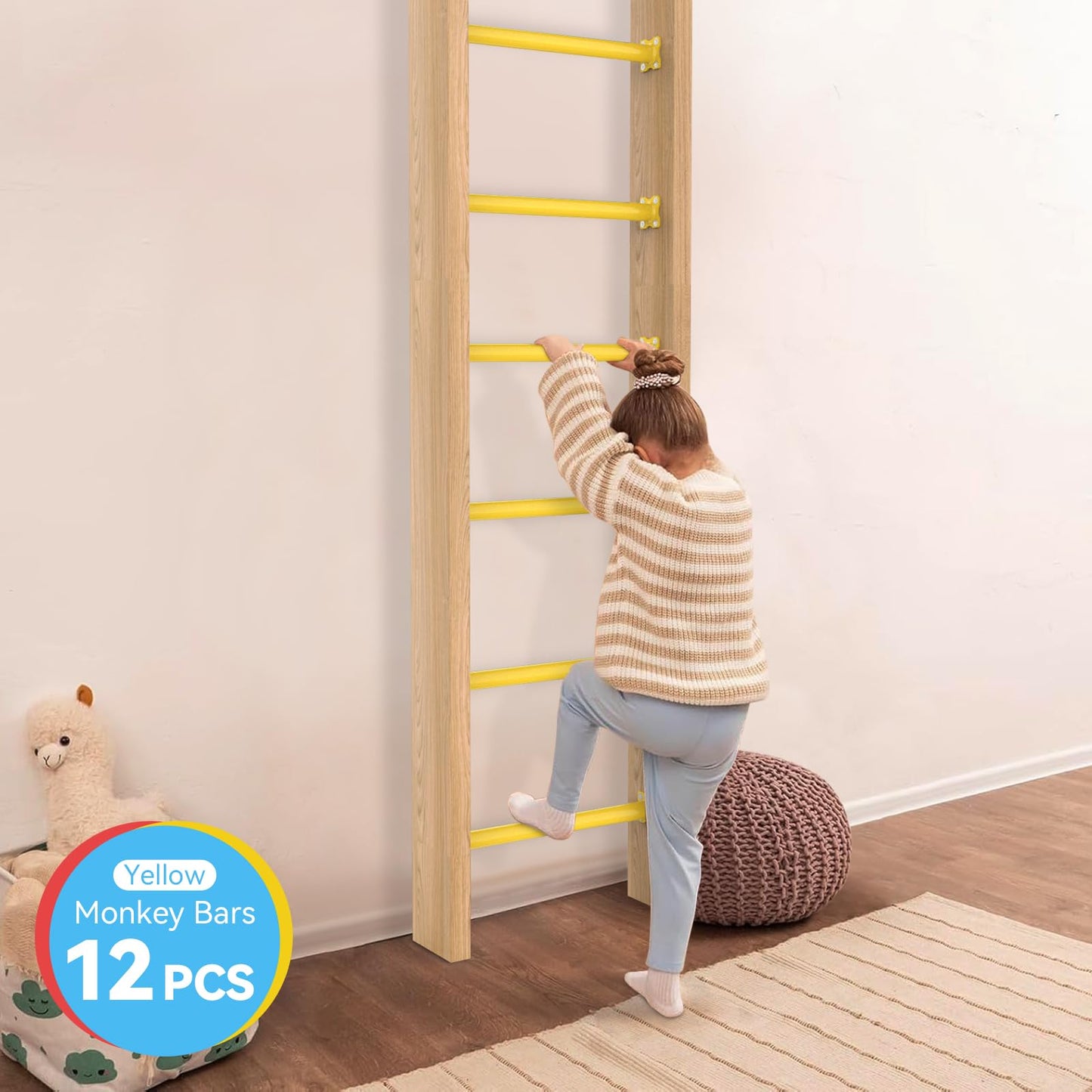 SUNSHINE FARMRE 16.5 Inch Monkey Bars Kit Playground Monkey Bar Ladder Rungs for Backyard Indoor Outdoor Metal Monkey Bars Swing Set Playset Accessories (Yellow, 12 Pcs)